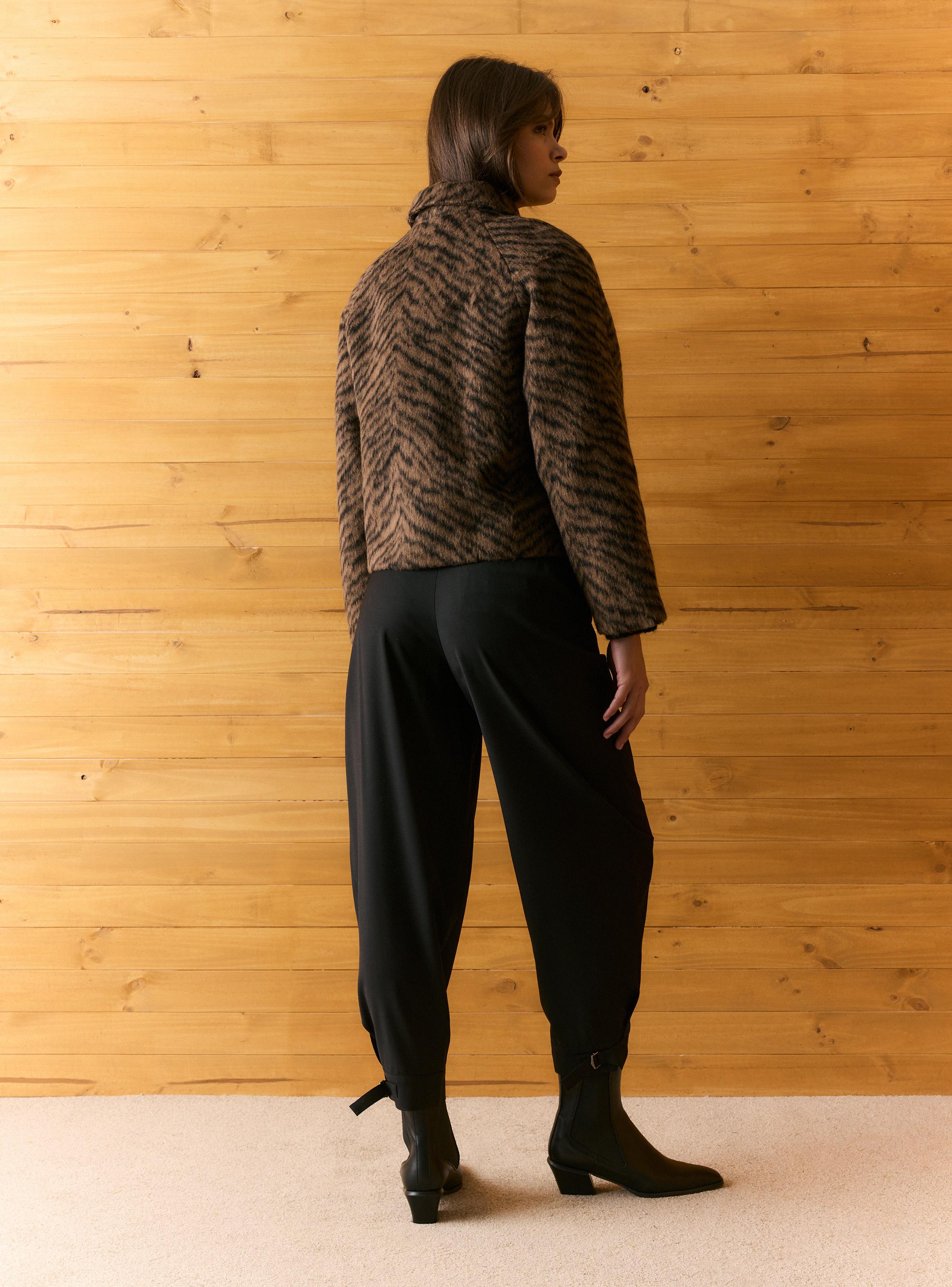 Abrigo Recto de Paño con Lana y Diseño Animal Print-5