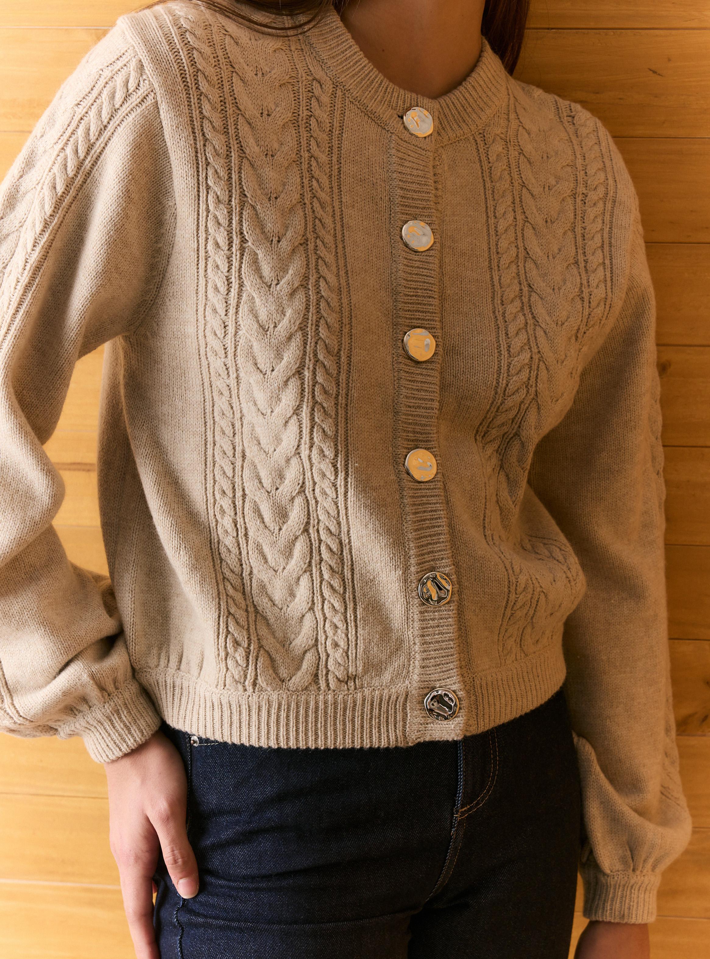 Cárdigan Trenzado con Botones Metálicos y Lana Merino-3