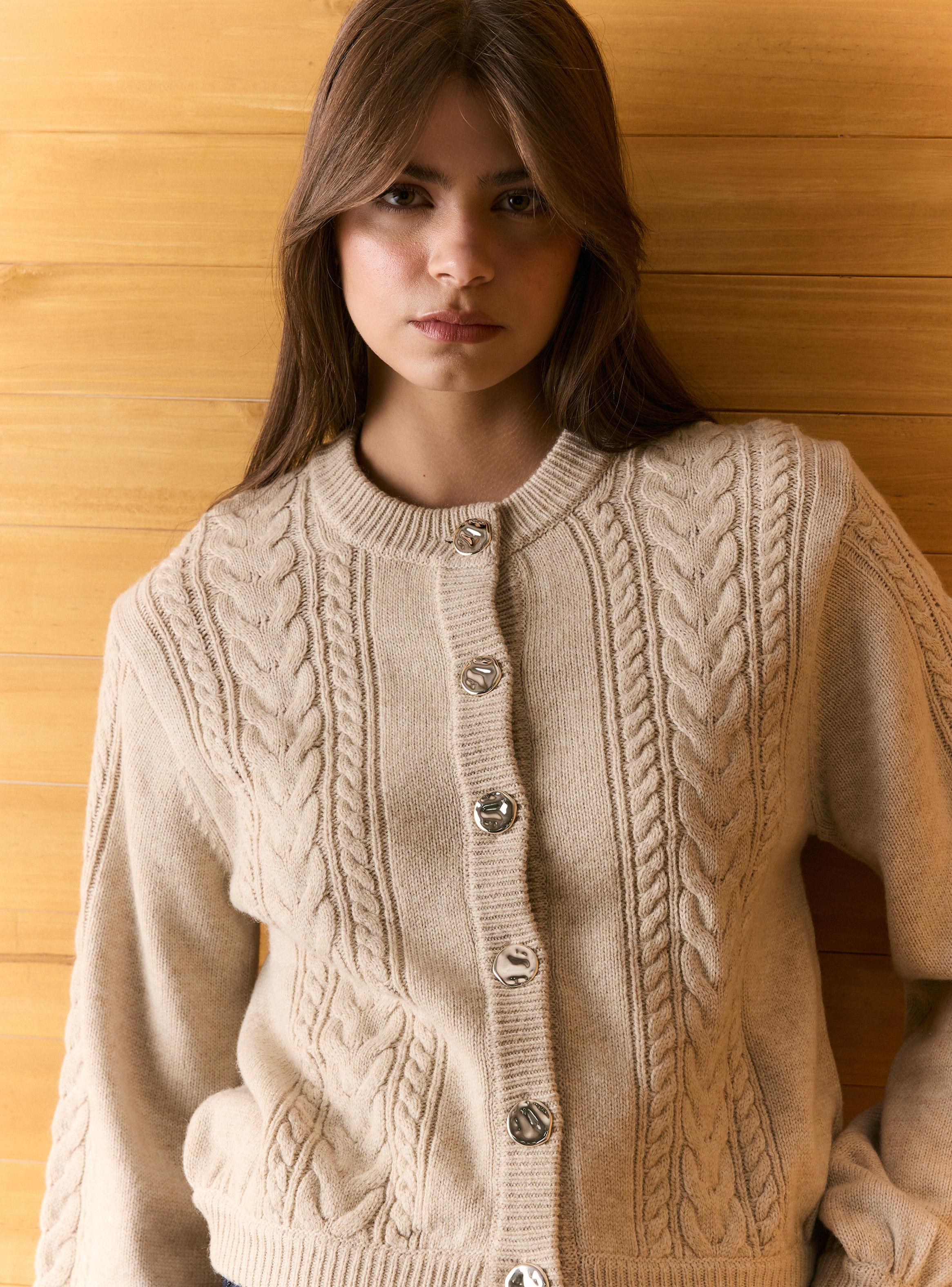 Cárdigan Trenzado con Botones Metálicos y Lana Merino-2
