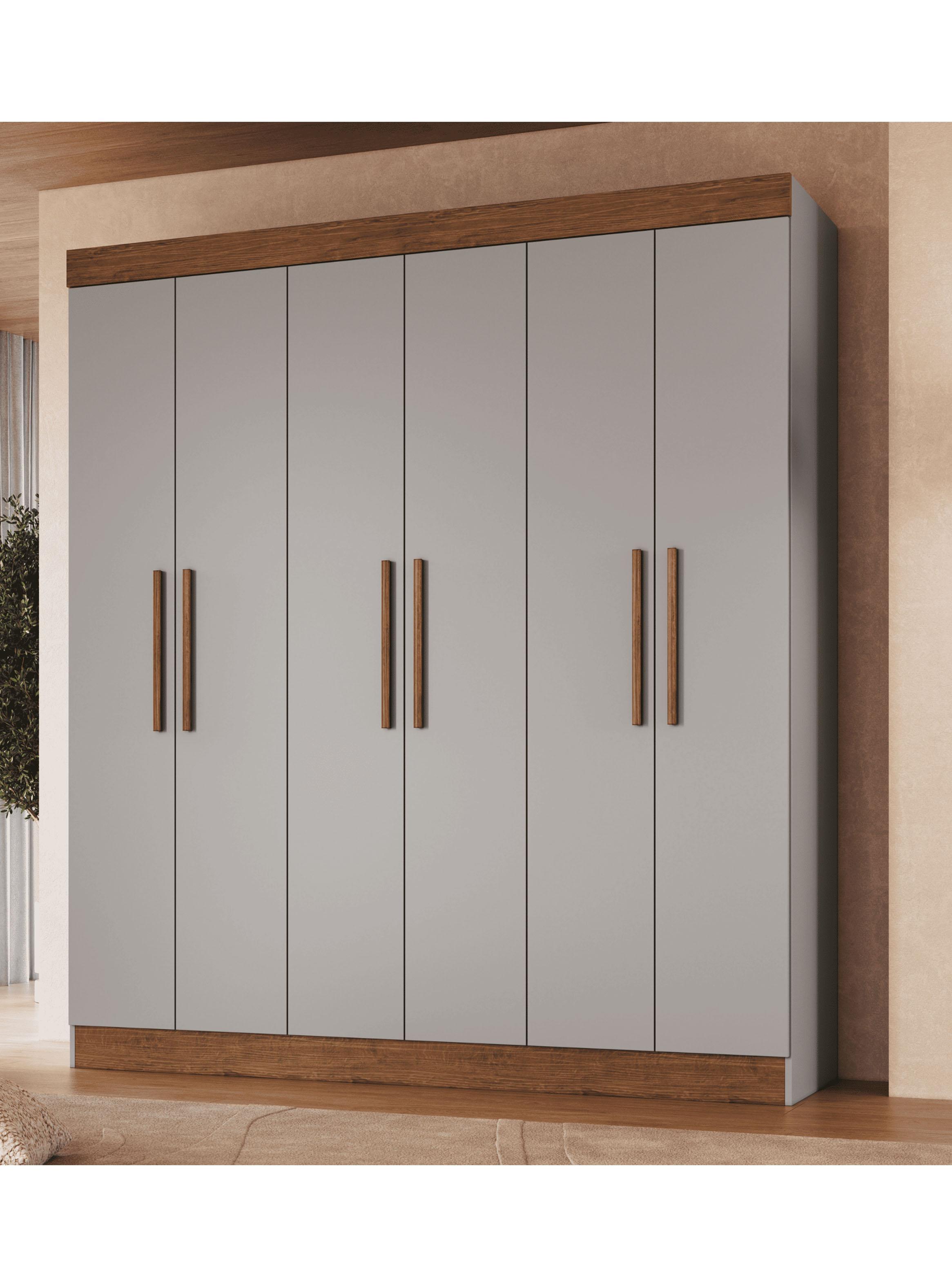 Clóset 6 Puertas 2 Cajones Gris/Café 180x40x200 cm-4