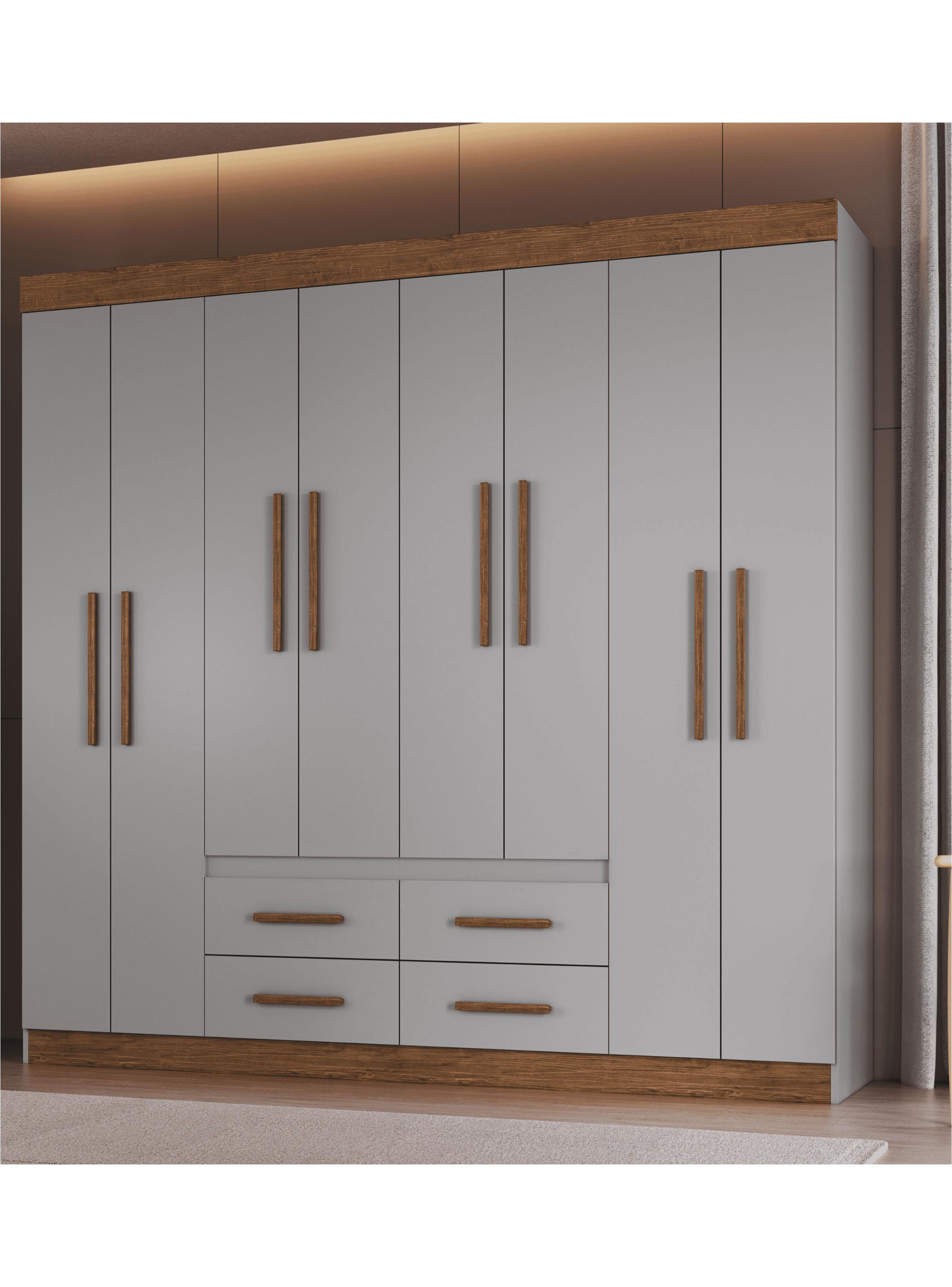 Clóset 8 Puertas 4 Cajones Gris/Café 206x45x200 cm-4