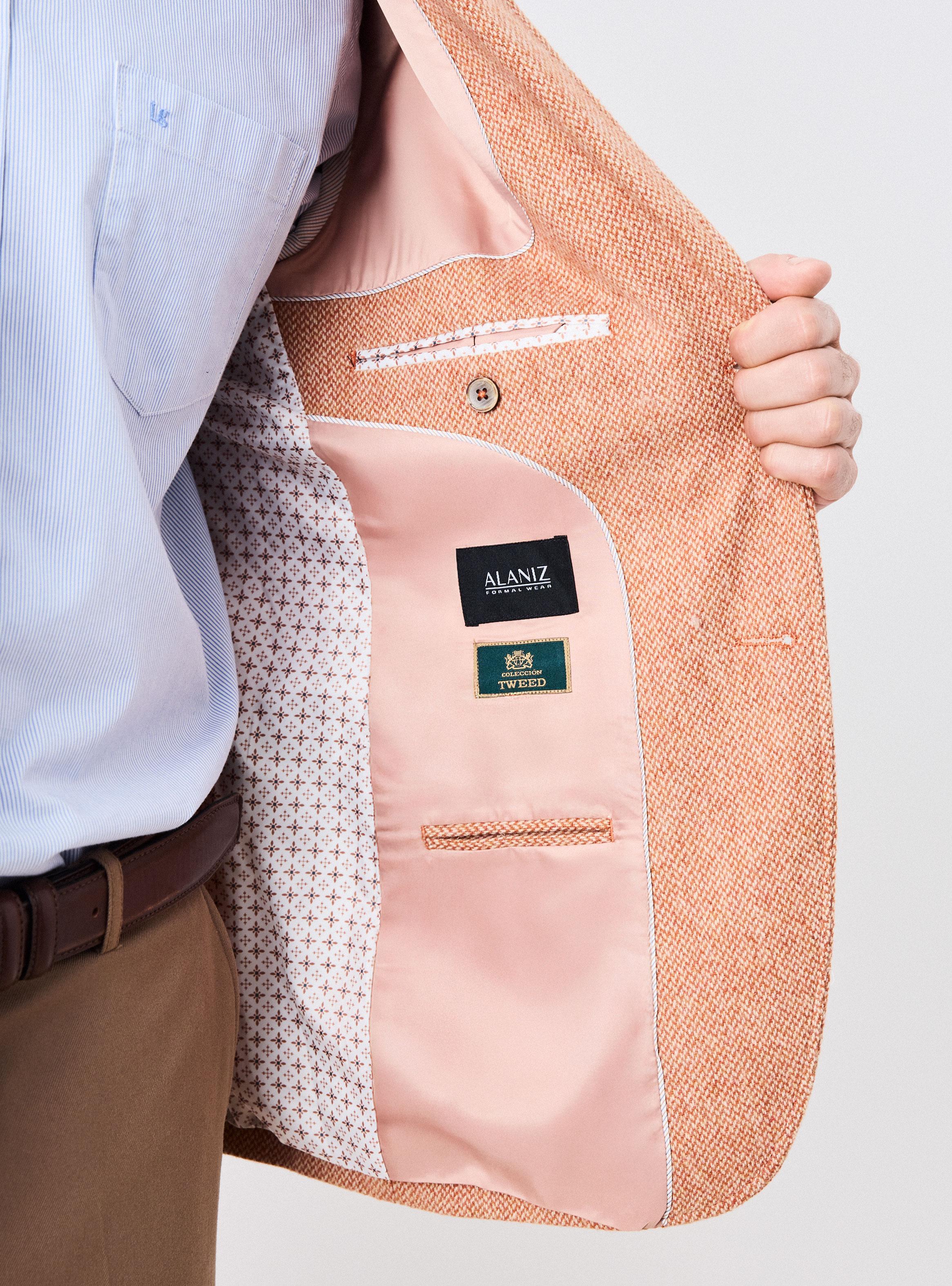 Vestón Recto en Tweed Slim Fit Naranja Medio-3