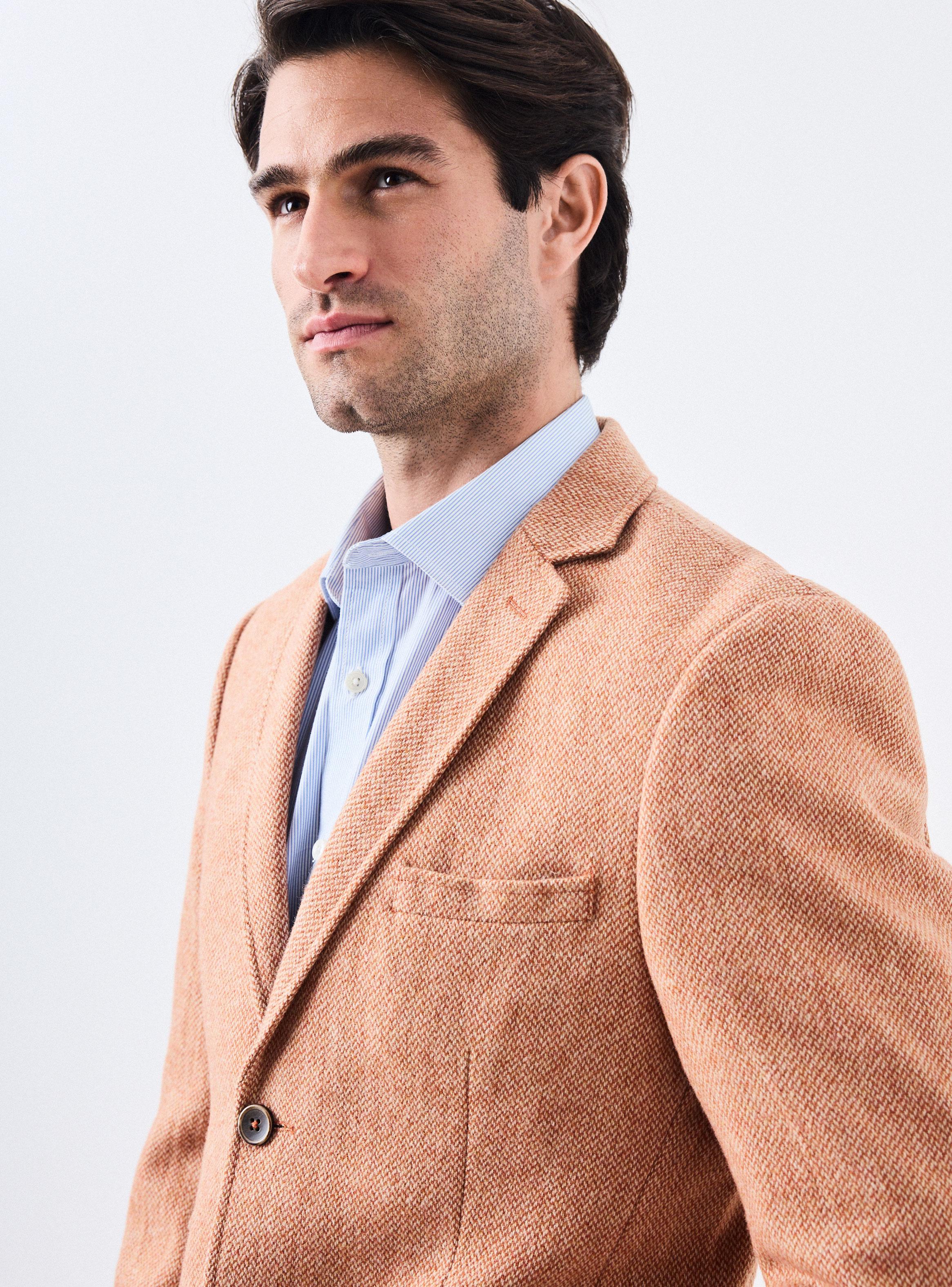 Vestón Recto en Tweed Slim Fit Naranja Medio-2