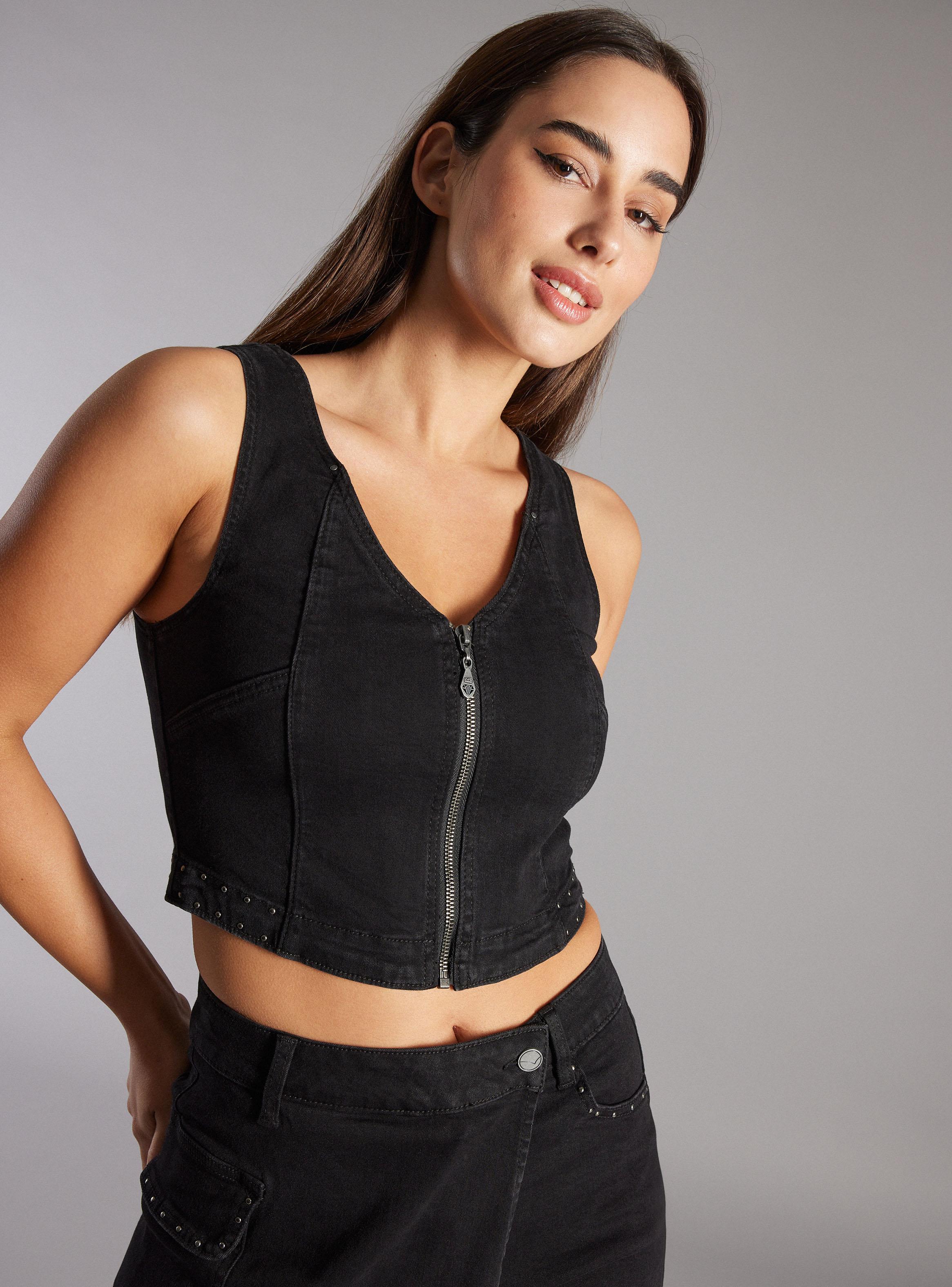 Polera Top Denim con Cierre-4