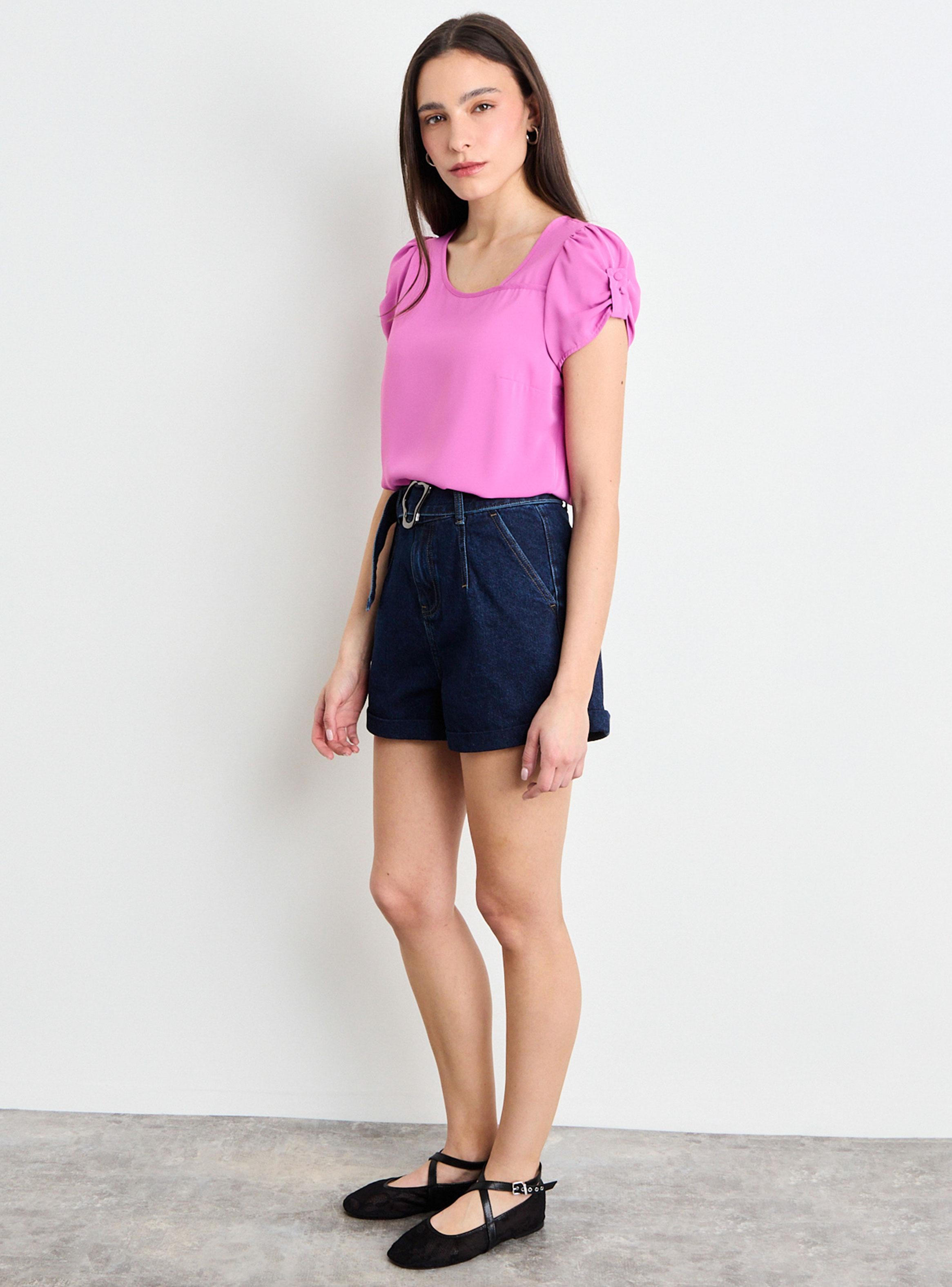 Blusa Lisa con Manga Botón Color-3