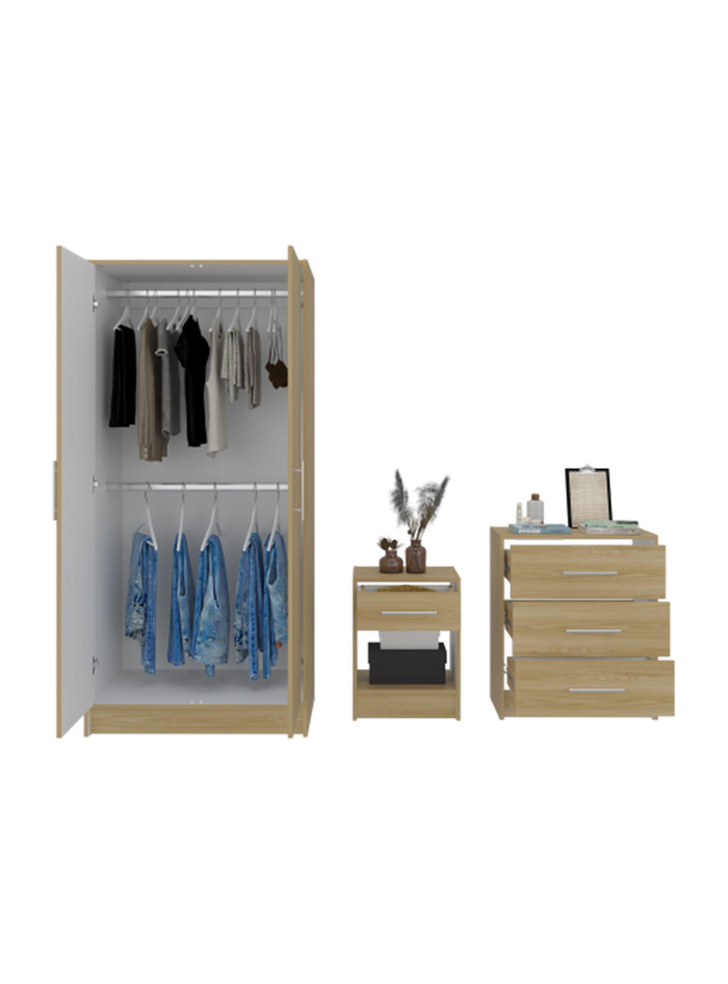 Combo Clóset 2 Puertas + Cómoda + Velador Fresno Europeo Blanco-2