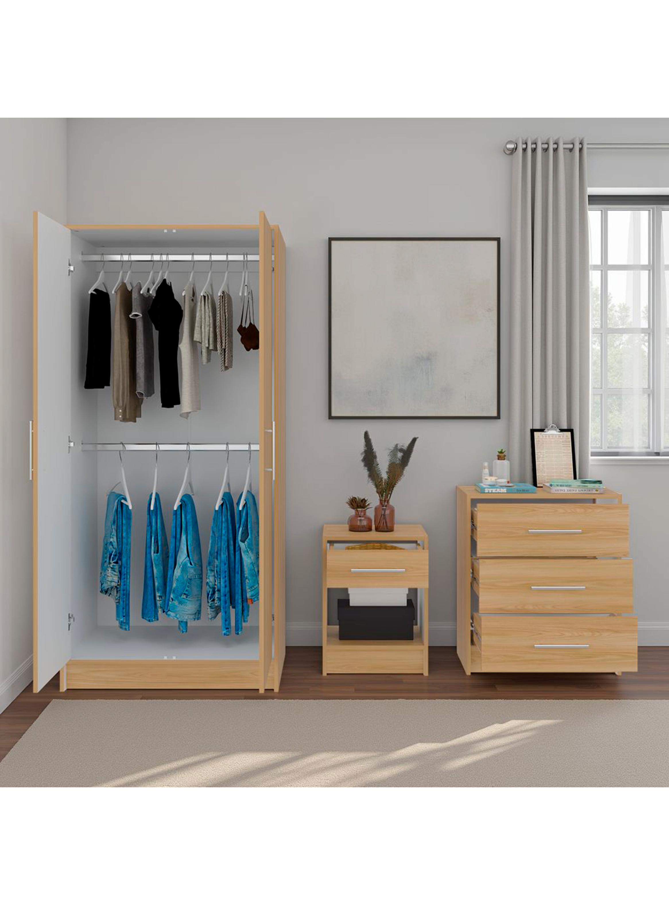 Combo Clóset 2 Puertas + Cómoda + Velador Fresno Europeo Blanco-4