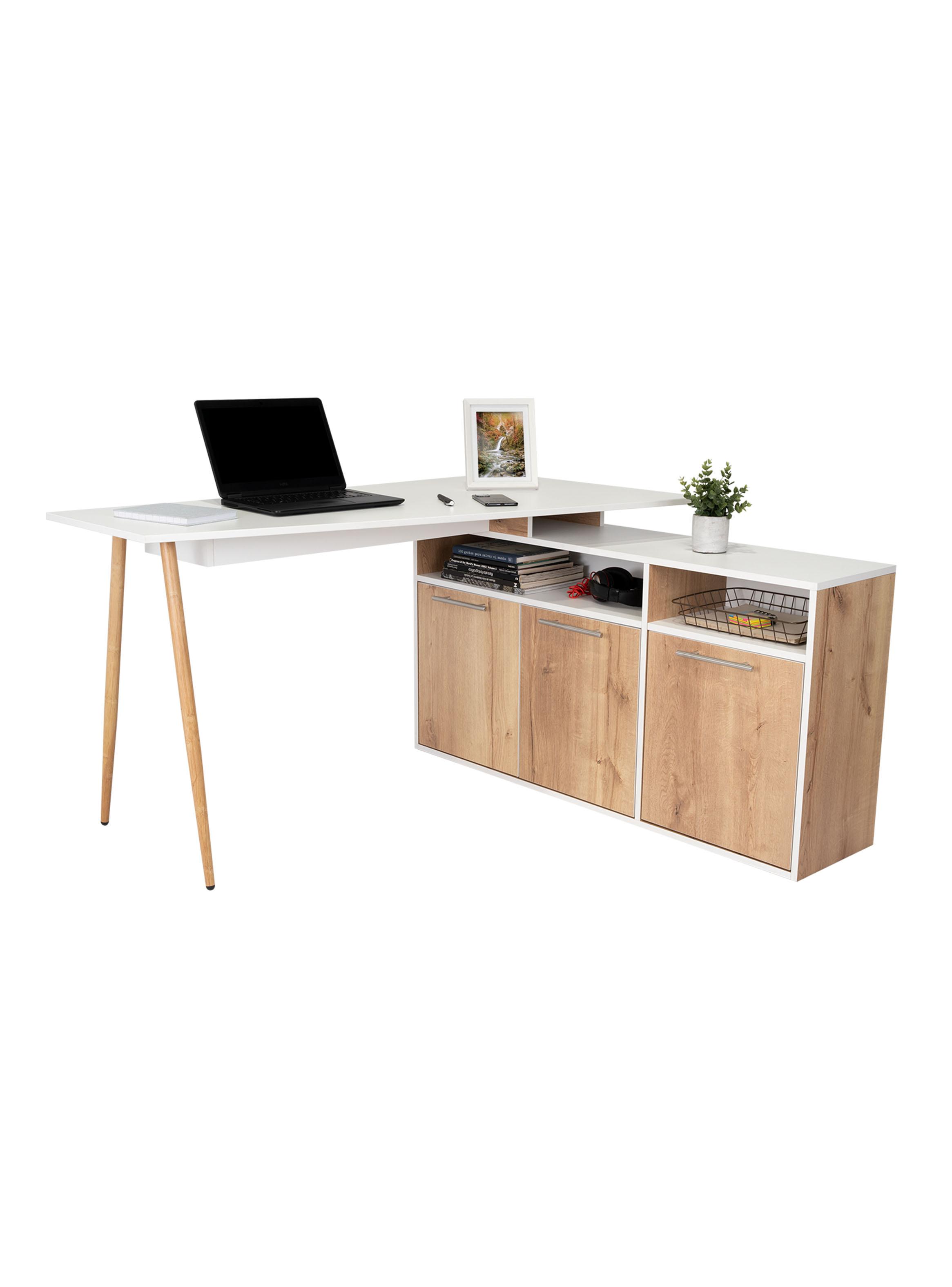 Escritorio En L 3 Puertas Singapur 72.5x130x120 cm Duna y Blanco-2