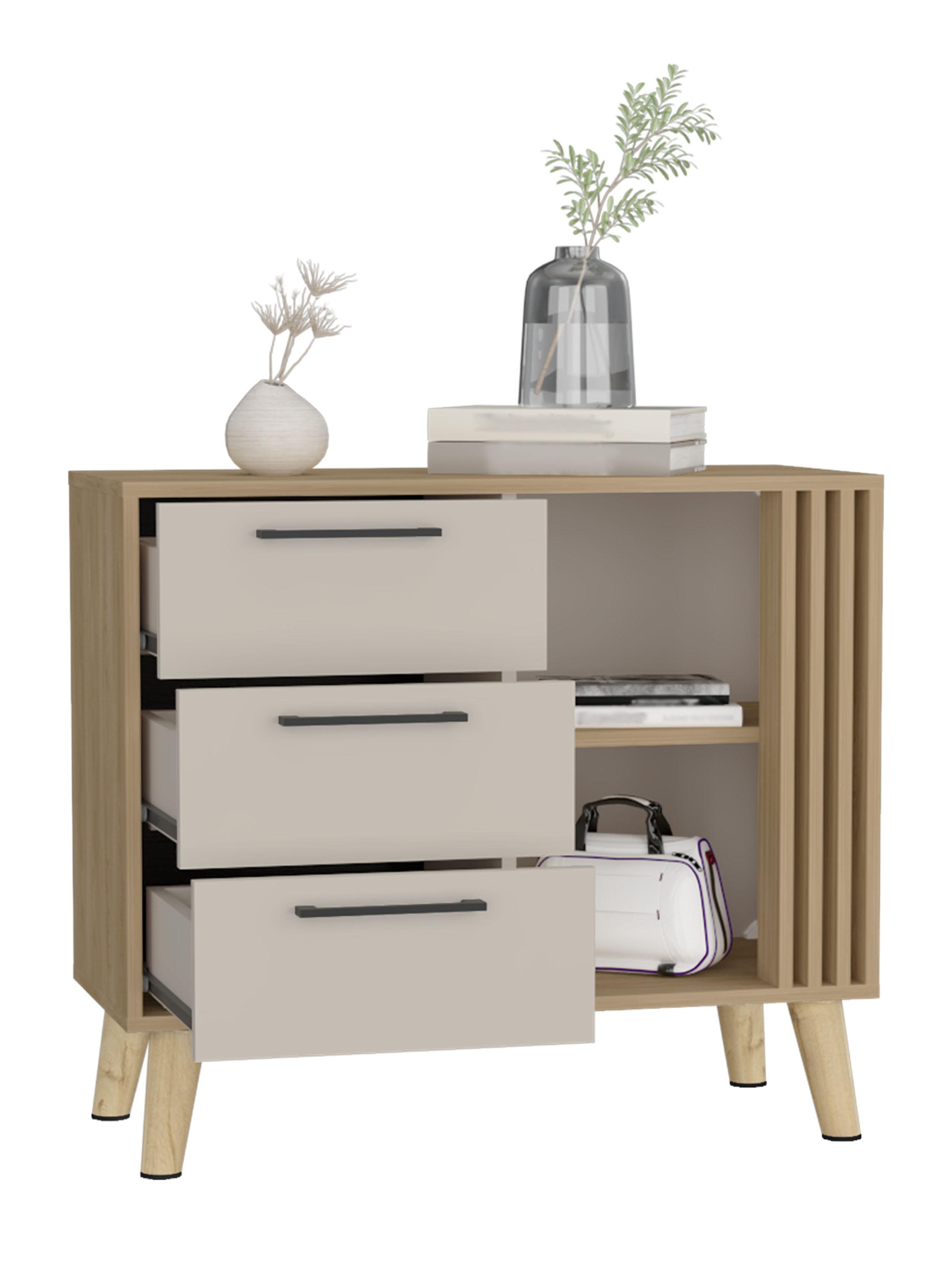 Cómoda Vance Eco Fresno Europeo Capri 3 Cajones-3