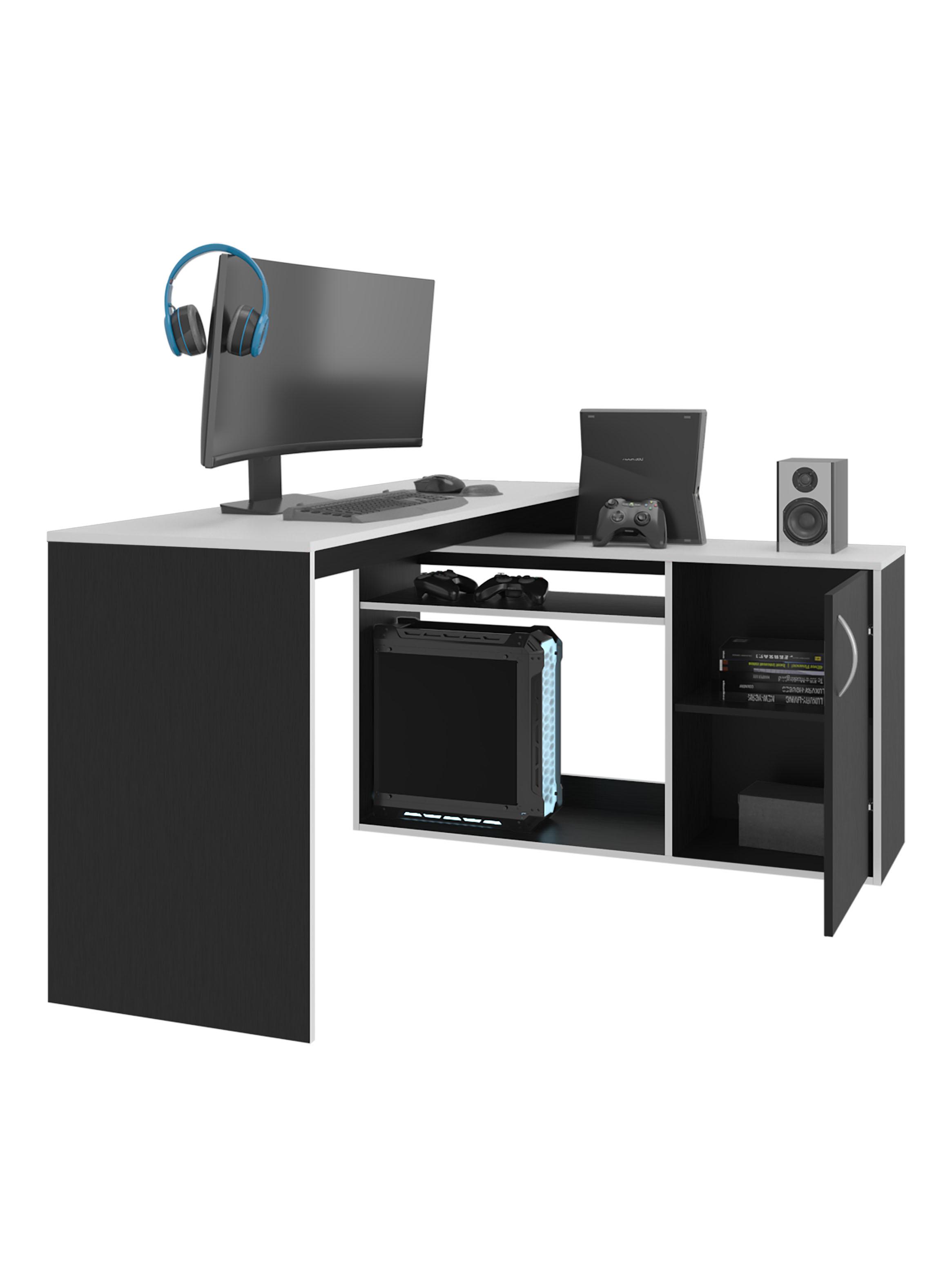 Escritorio Gamer 1 Puerta Axis 80x150x116.5 cm Wengue y Blanco-3