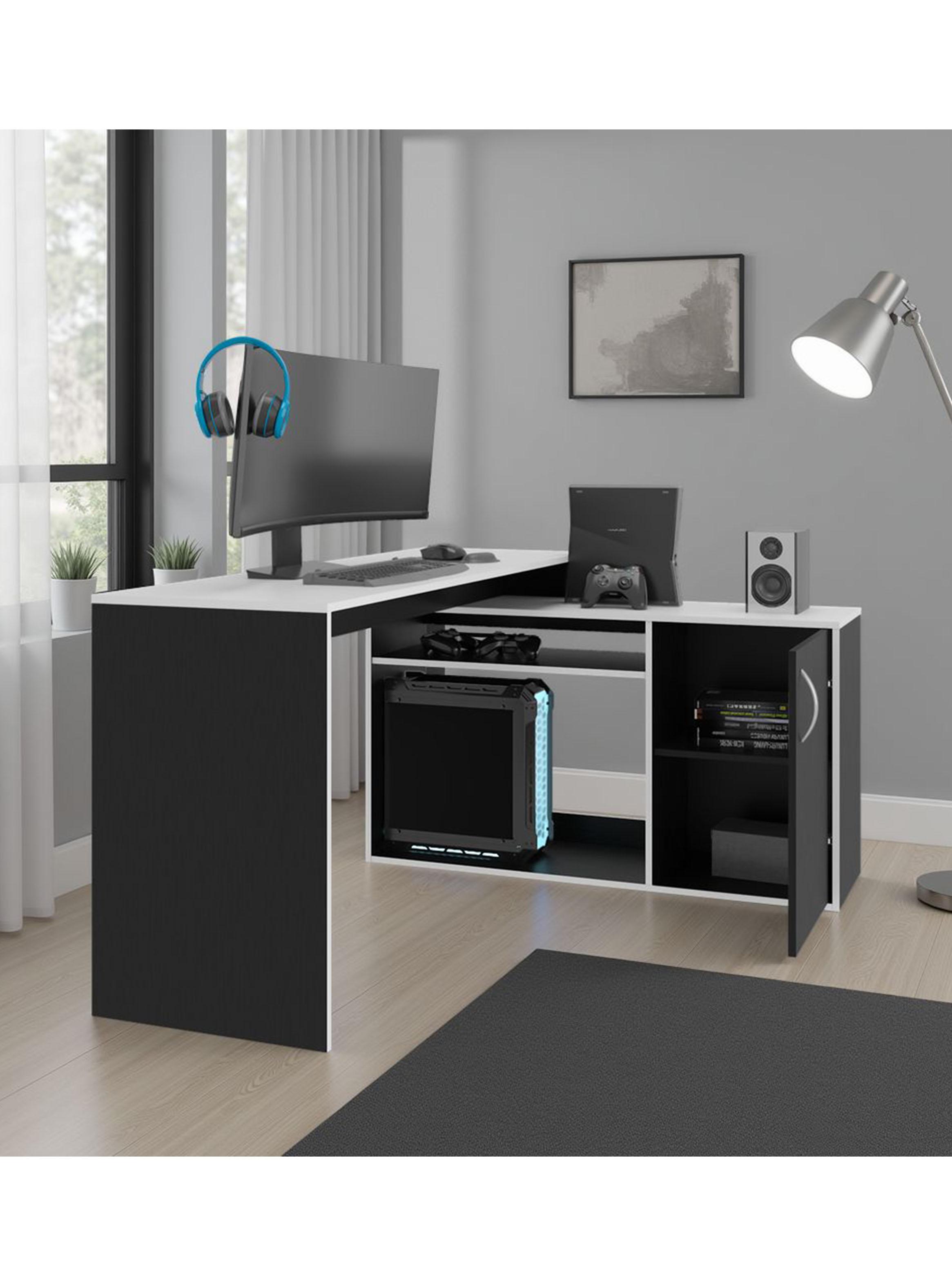 Escritorio Gamer 1 Puerta Axis 80x150x116.5 cm Wengue y Blanco-4