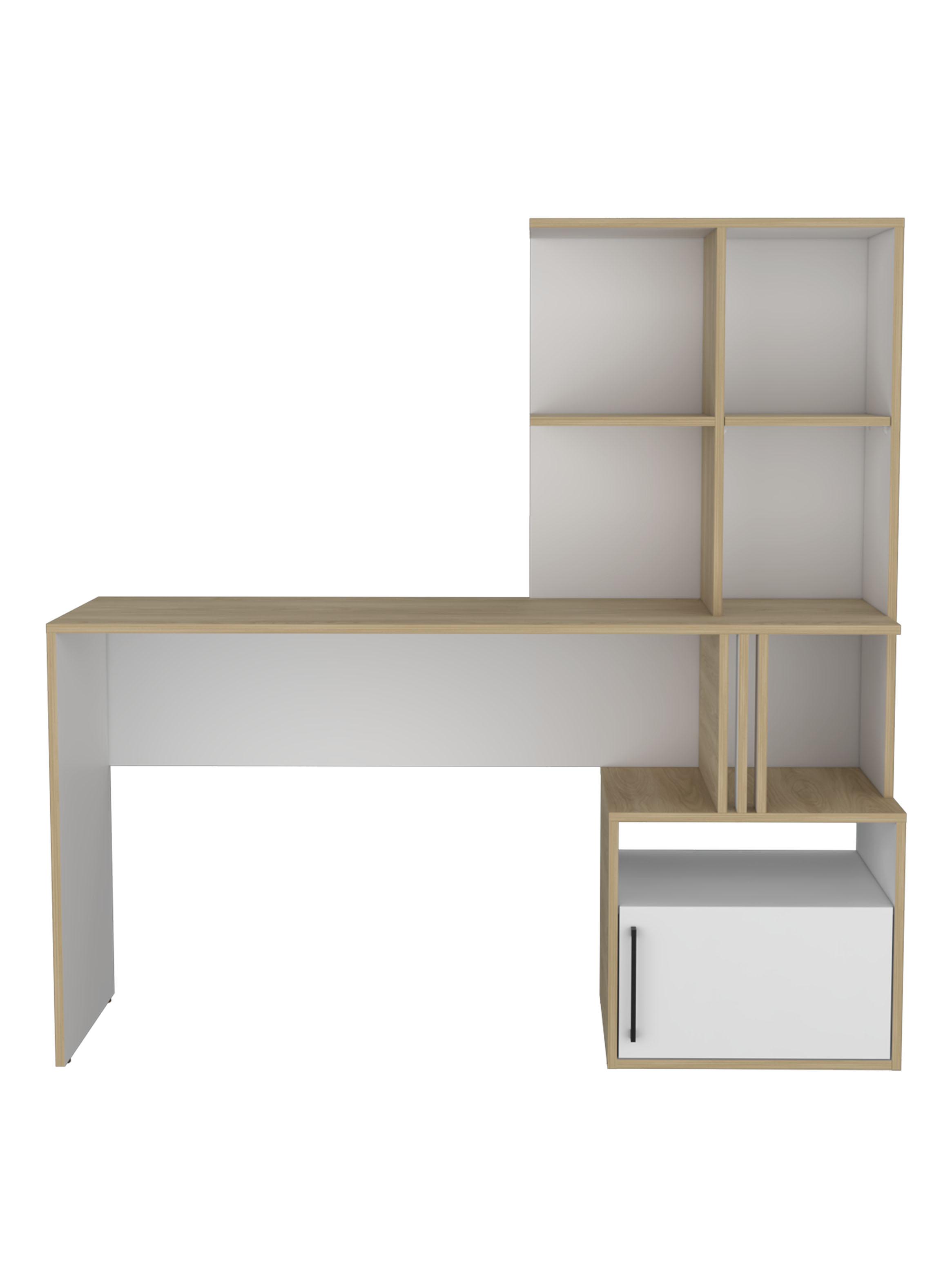 Escritorio Biblioteca 1 Puerta Vance 140x140x50 cm Blanco y Fresno-2