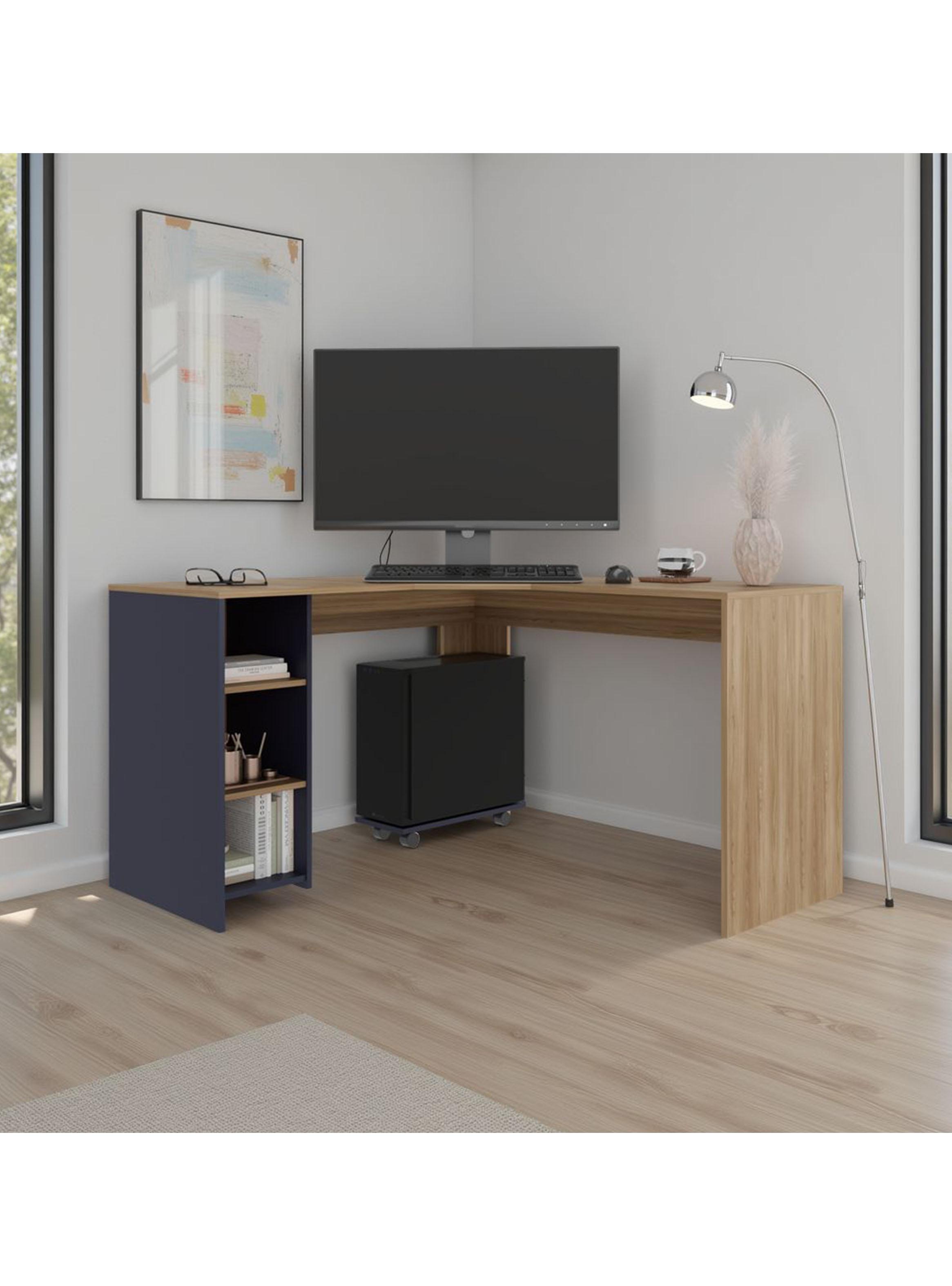 Escritorio En L Baggio Fresno y Kronos Azul 76.5x130x130 cm-4