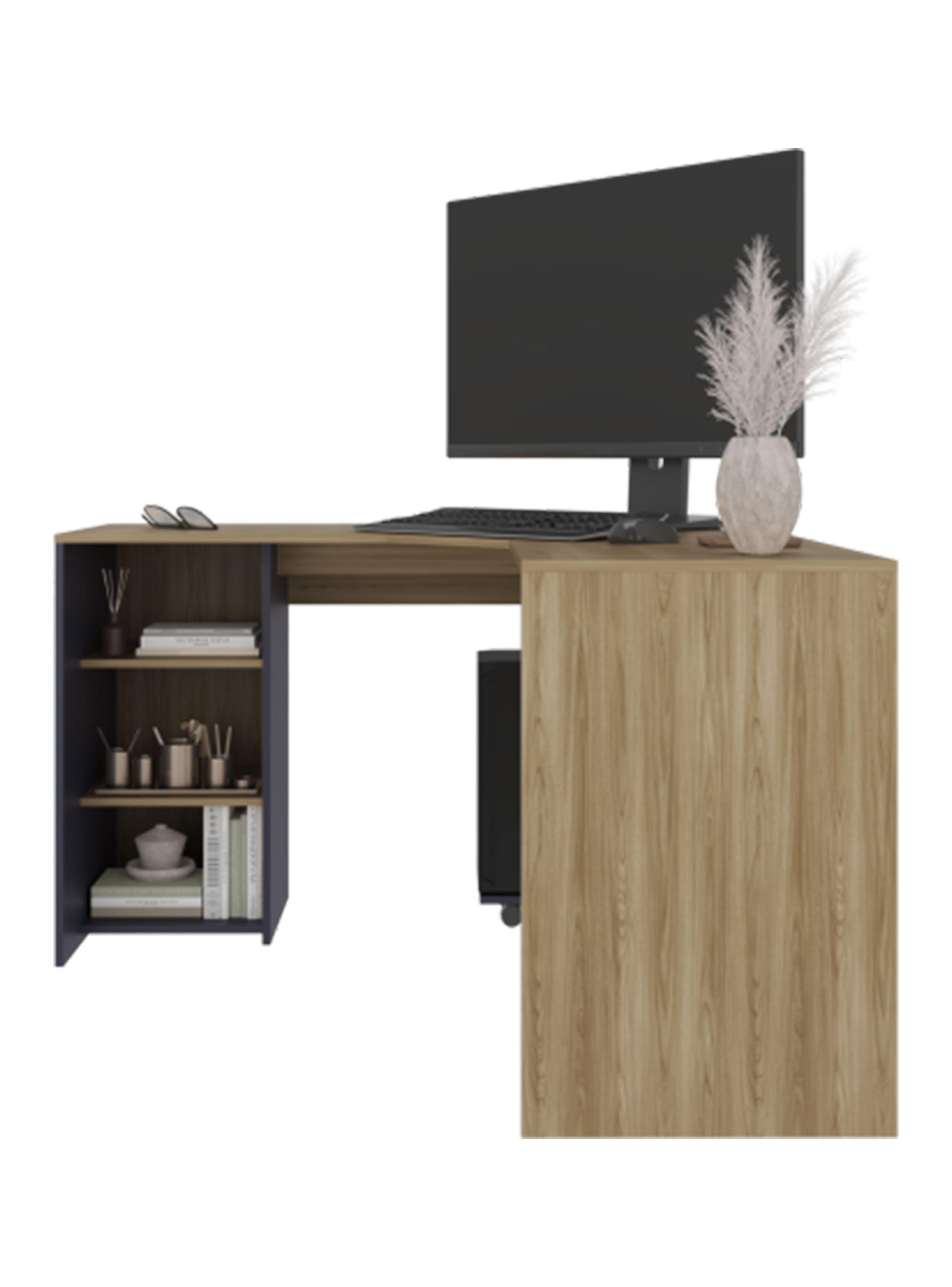 Escritorio En L Baggio Fresno y Kronos Azul 76.5x130x130 cm-2