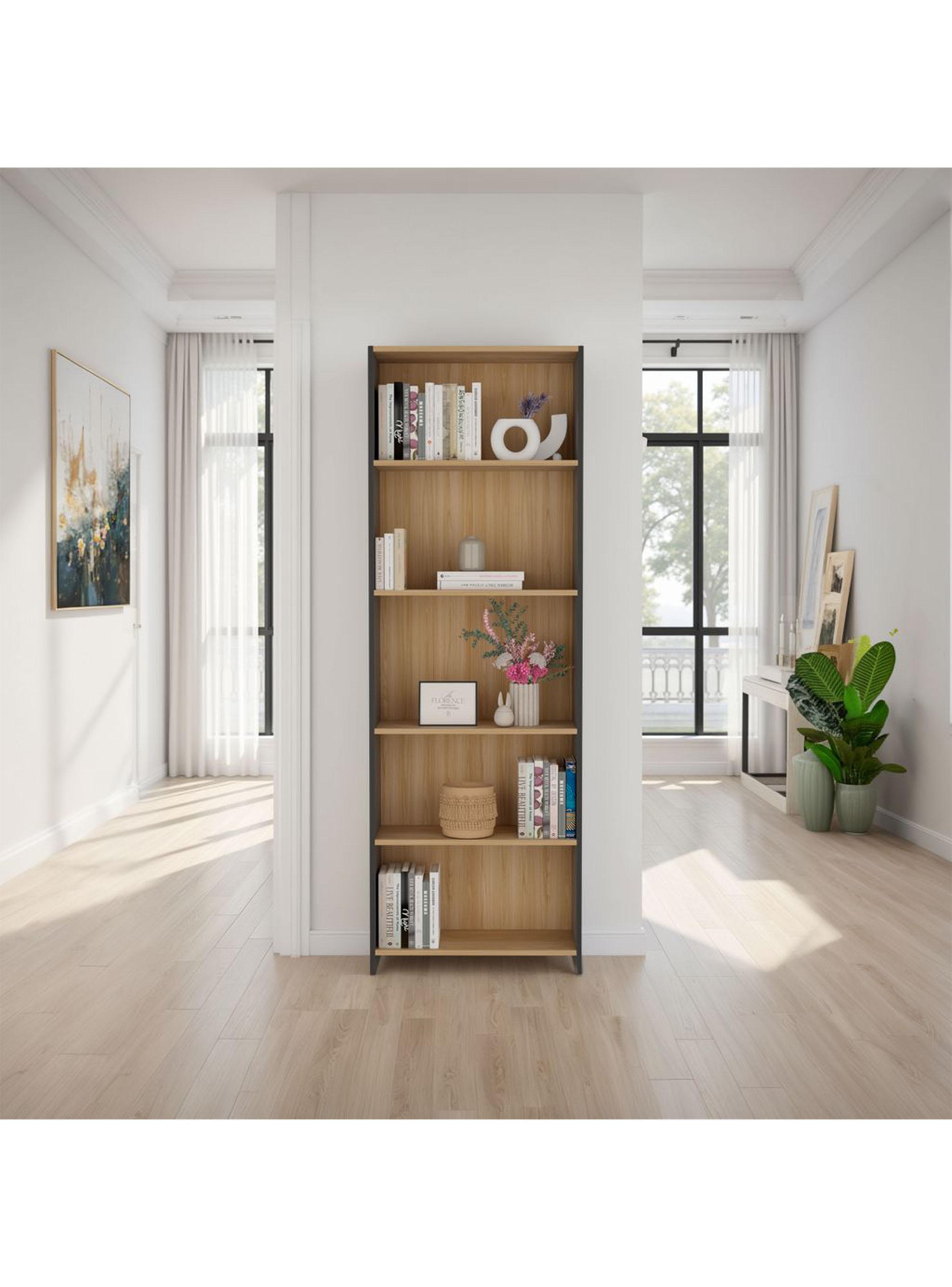 Biblioteca 5 Repisas Lisa Eco Fresno y Wengue 180x61x25.5 cm-4
