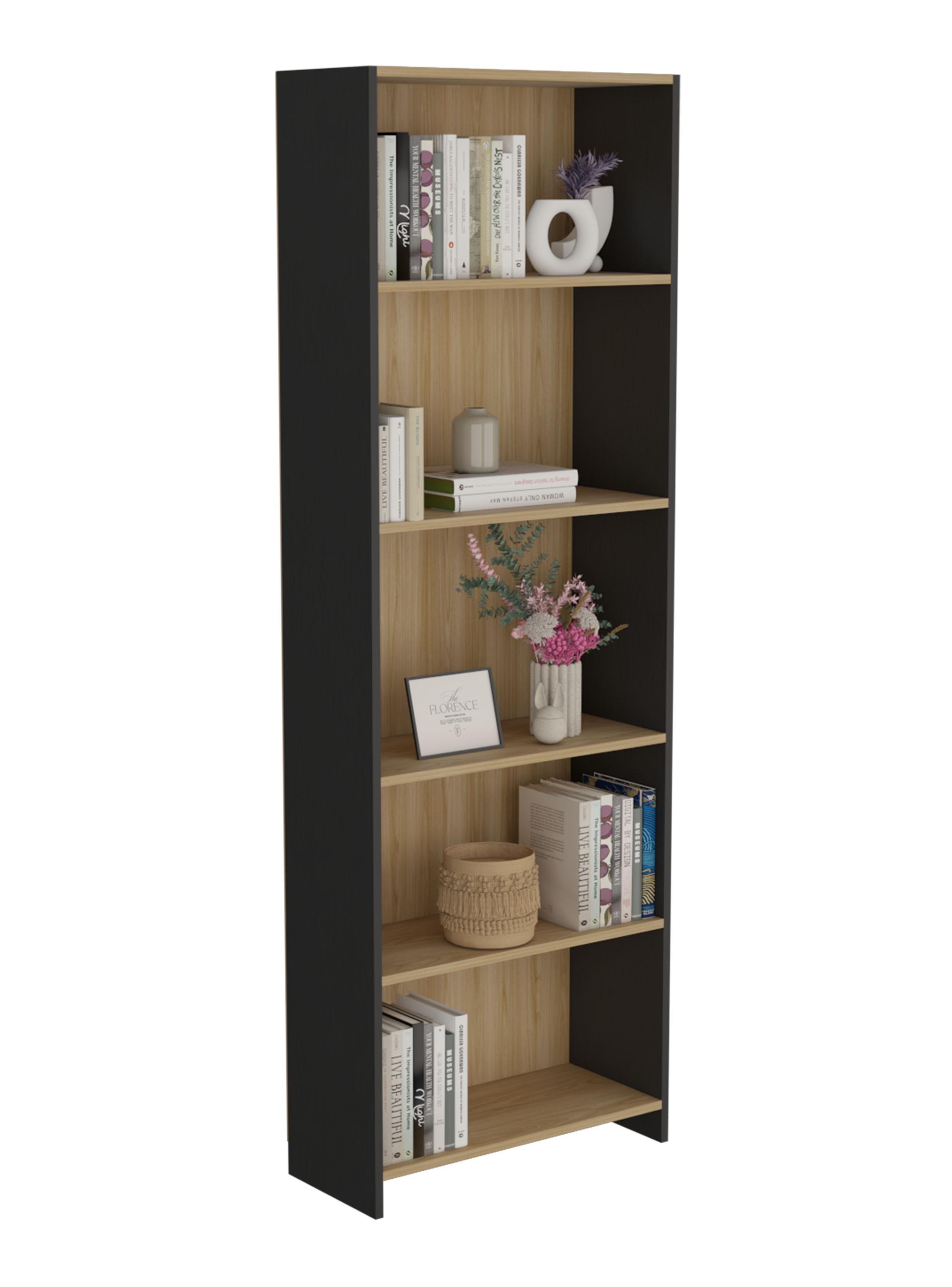 Biblioteca 5 Repisas Lisa Eco Fresno y Wengue 180x61x25.5 cm-2