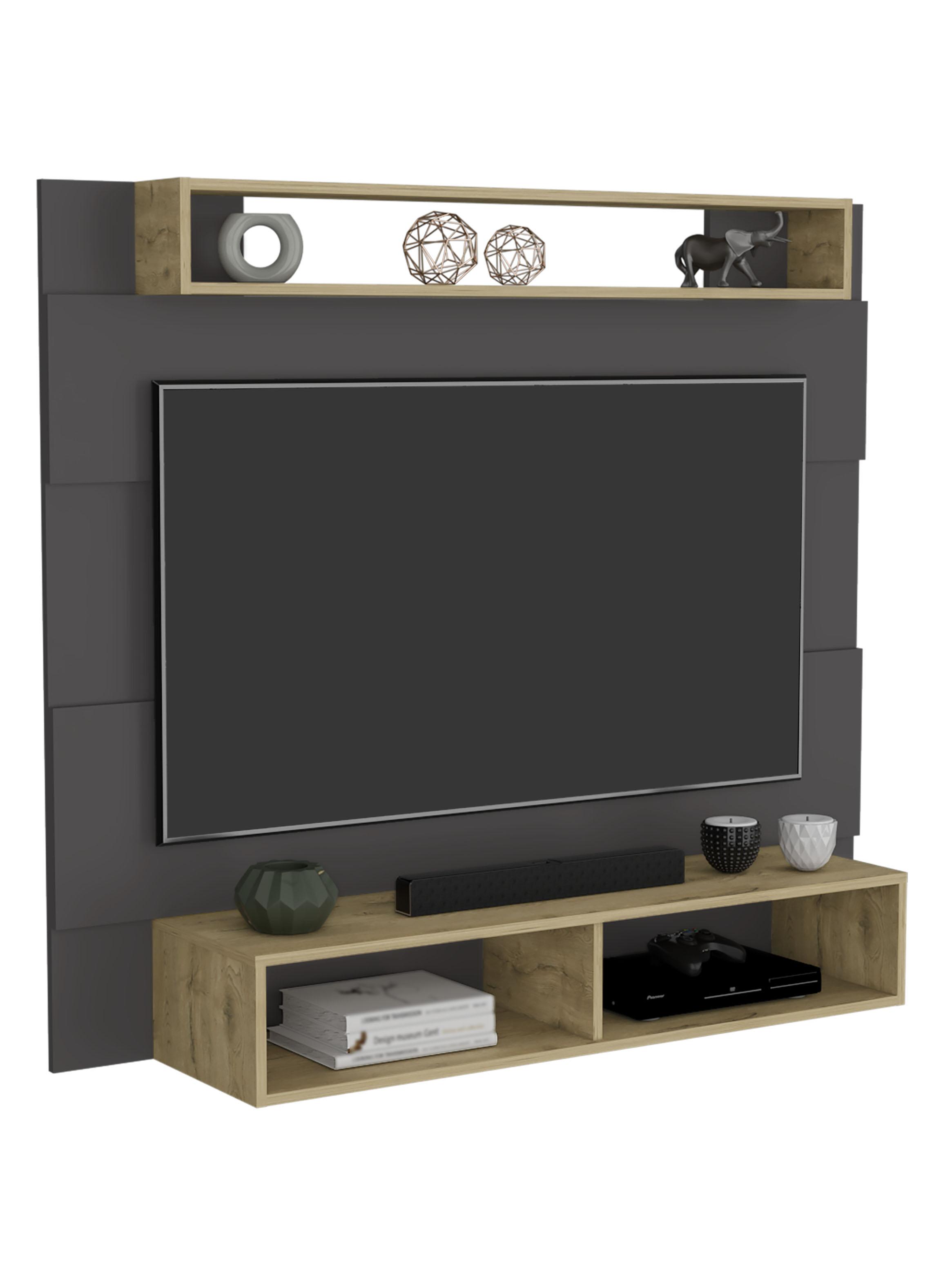 Panel Tv 65'' Charlotte Plomo y Macadamia 120x140x31.5 cm-2