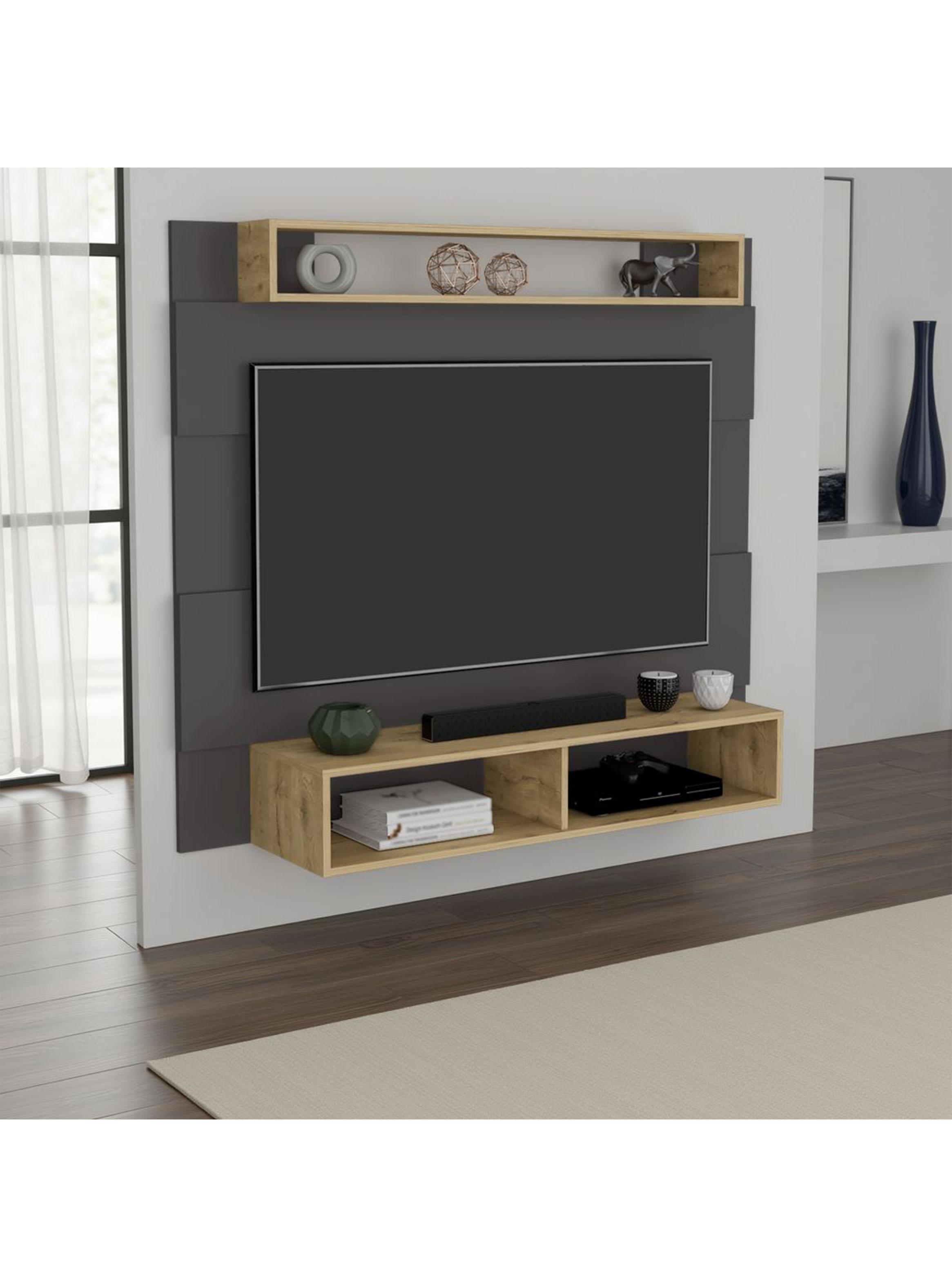 Panel Tv 65'' Charlotte Plomo y Macadamia 120x140x31.5 cm-4