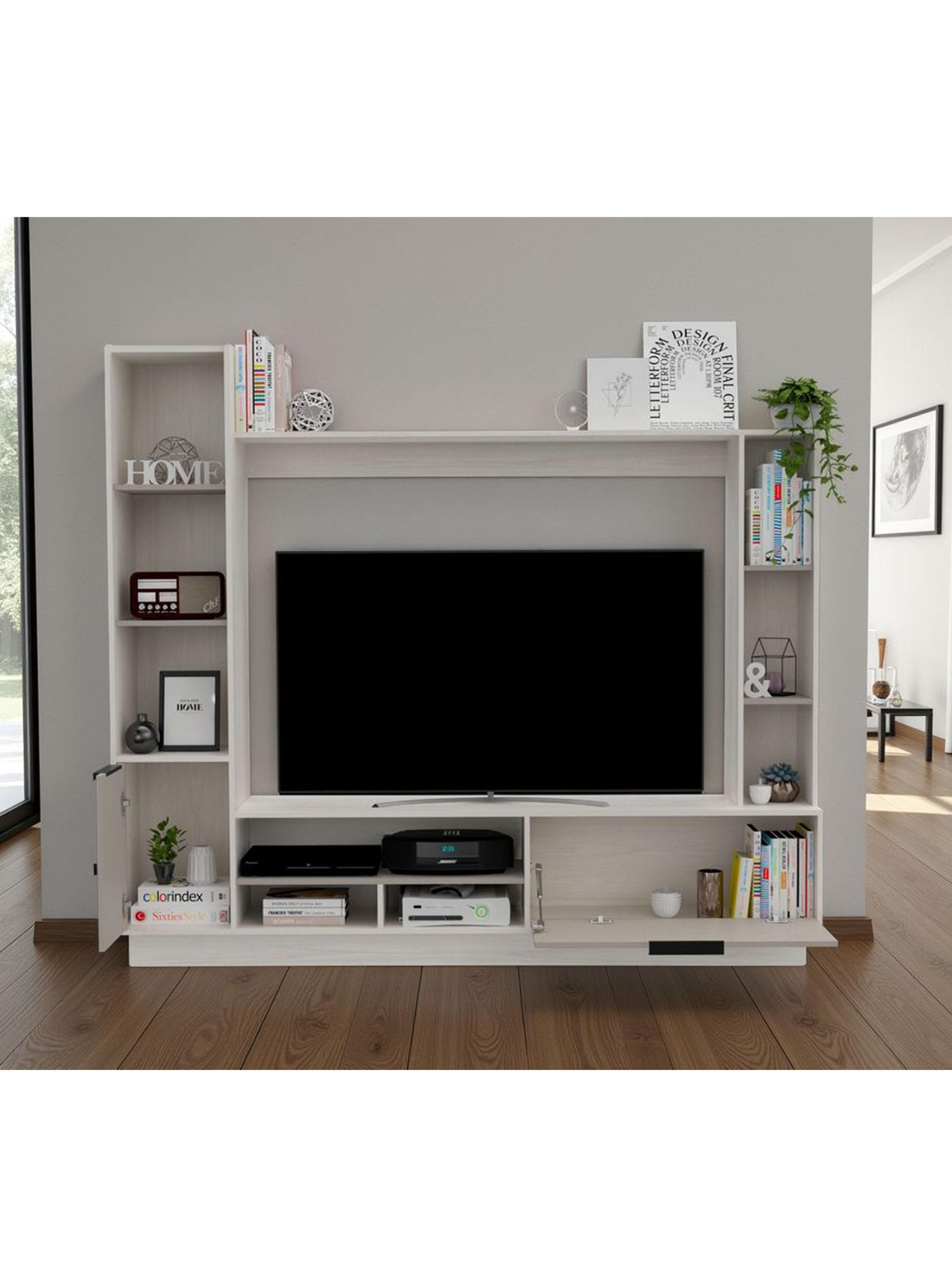 Estante Tv 60'' Marsella Niebla y Plomo 176.8X202X35-4