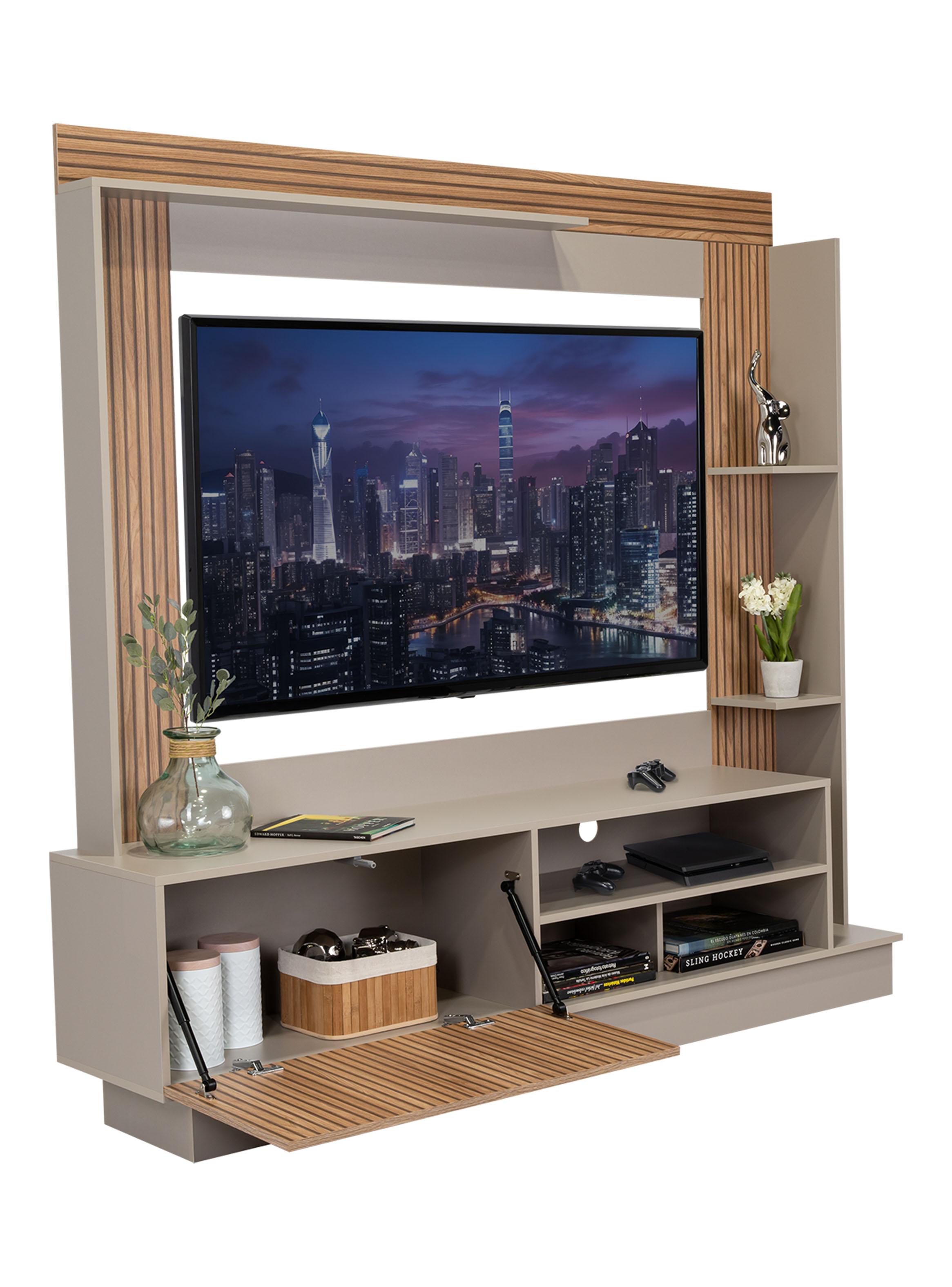 Estante Tv 70'' Doha Taupe y Miel 175x180x38.5 cm-2