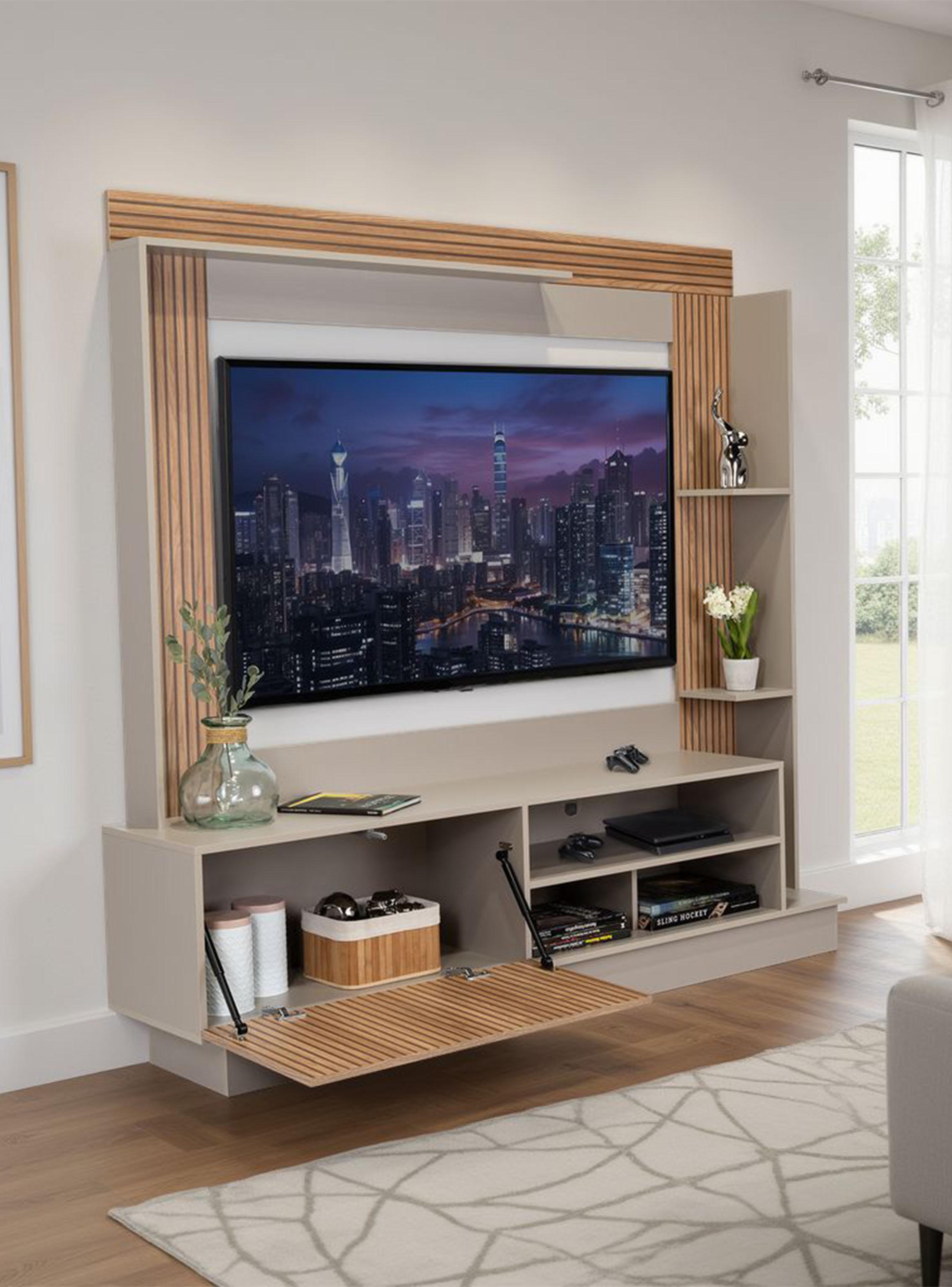 Estante Tv 70'' Doha Taupe y Miel 175x180x38.5 cm-4