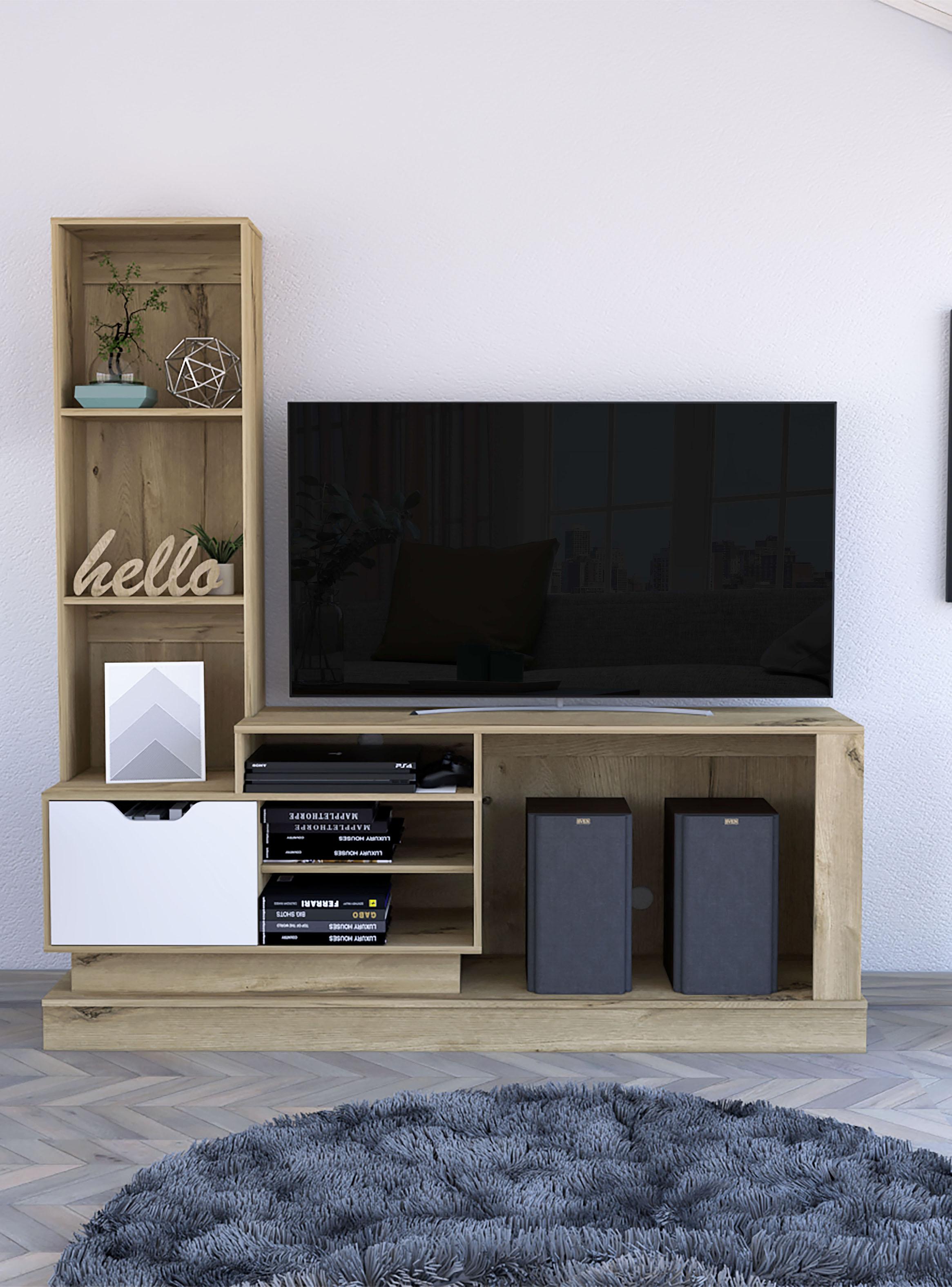 Estante Tv 55'' Blake 1 Puerta Duna y Blanco 181.4X177.7X43.1-4