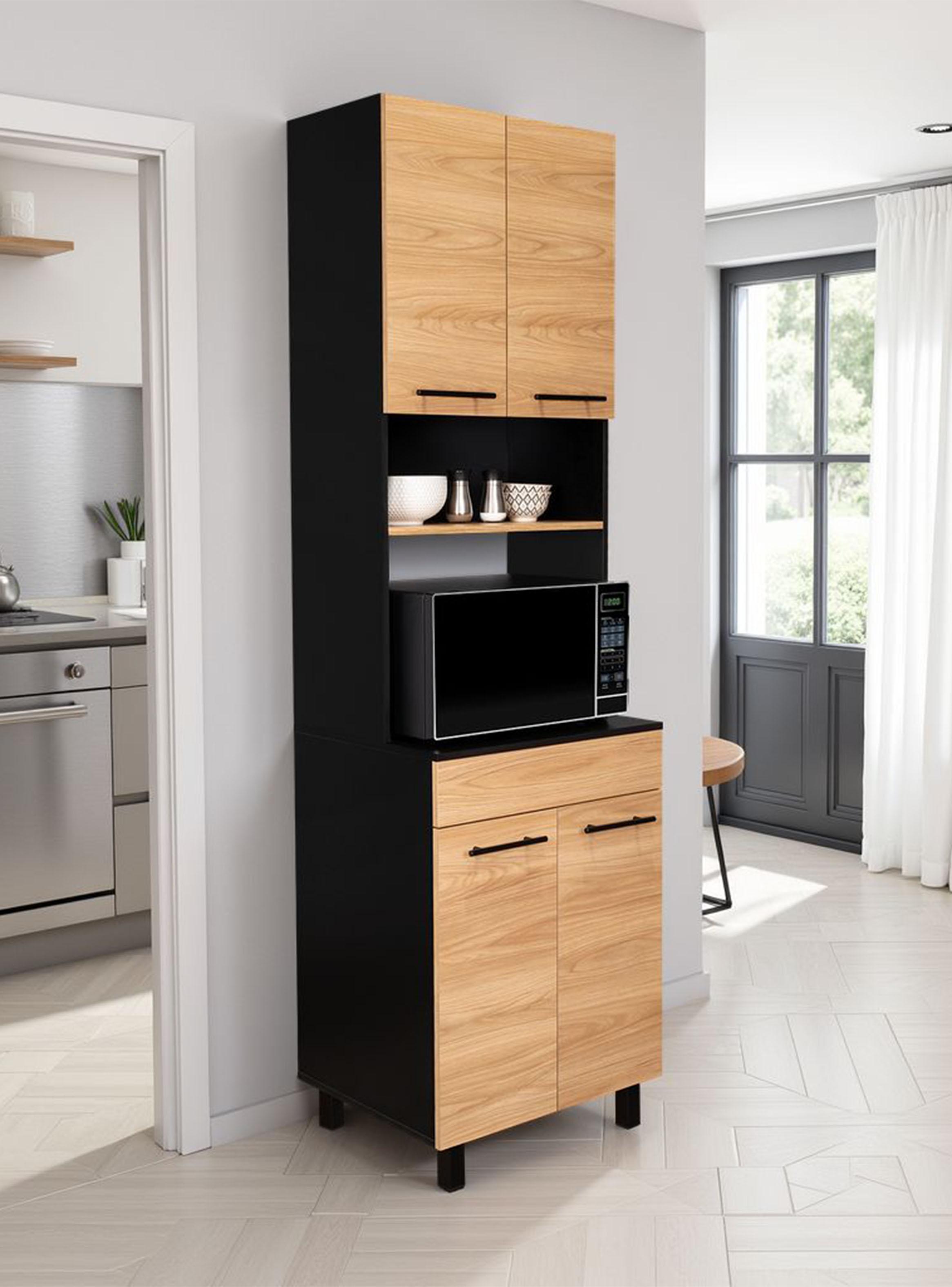 Mueble de Cocina para Microondas Luna Wengue y Fresno 210x60x49.1 cm-4