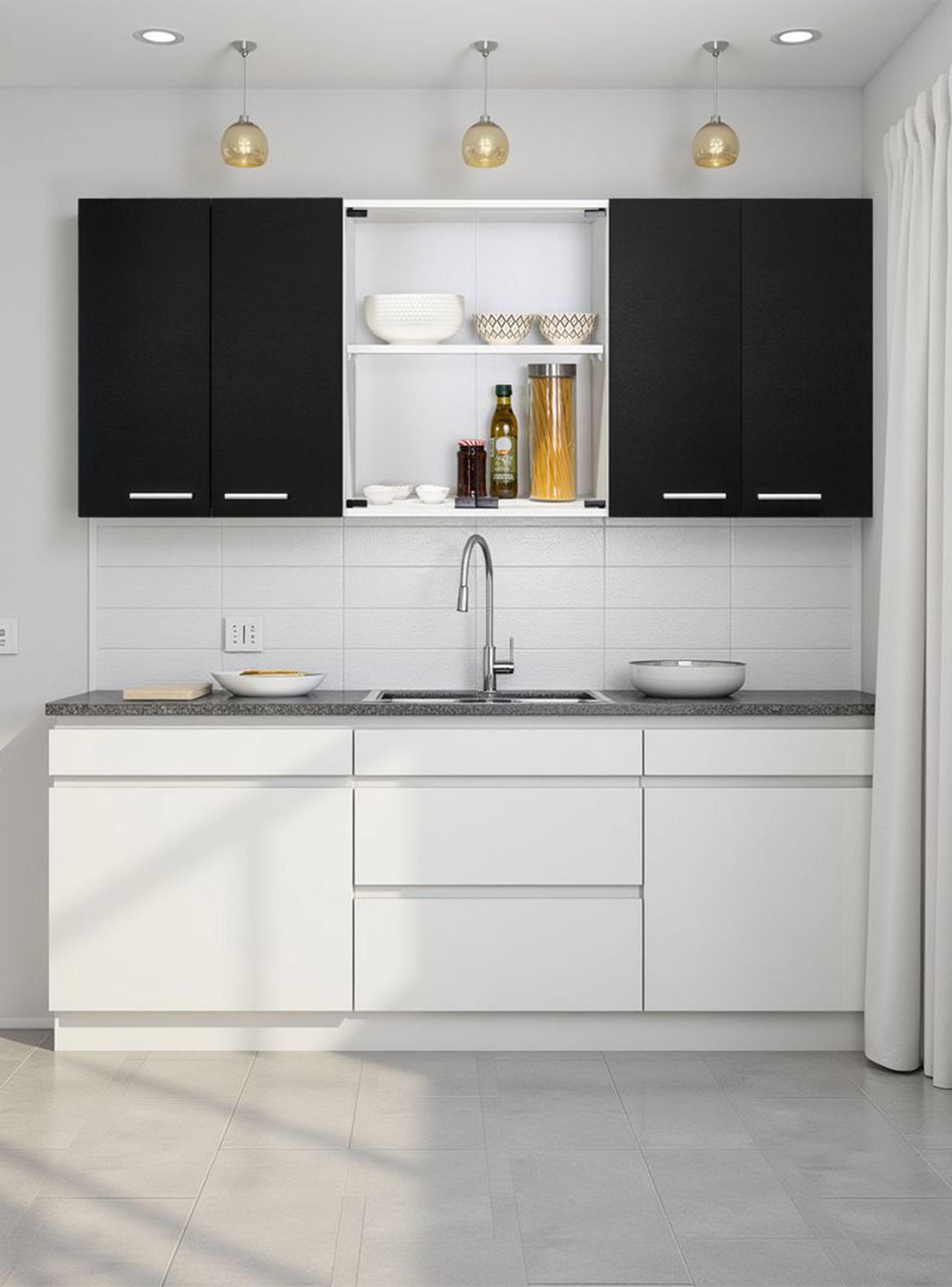 Mueble de Cocina Mural 150x60x31.5 cm Wengue Y Blanco 6 Puertas-4