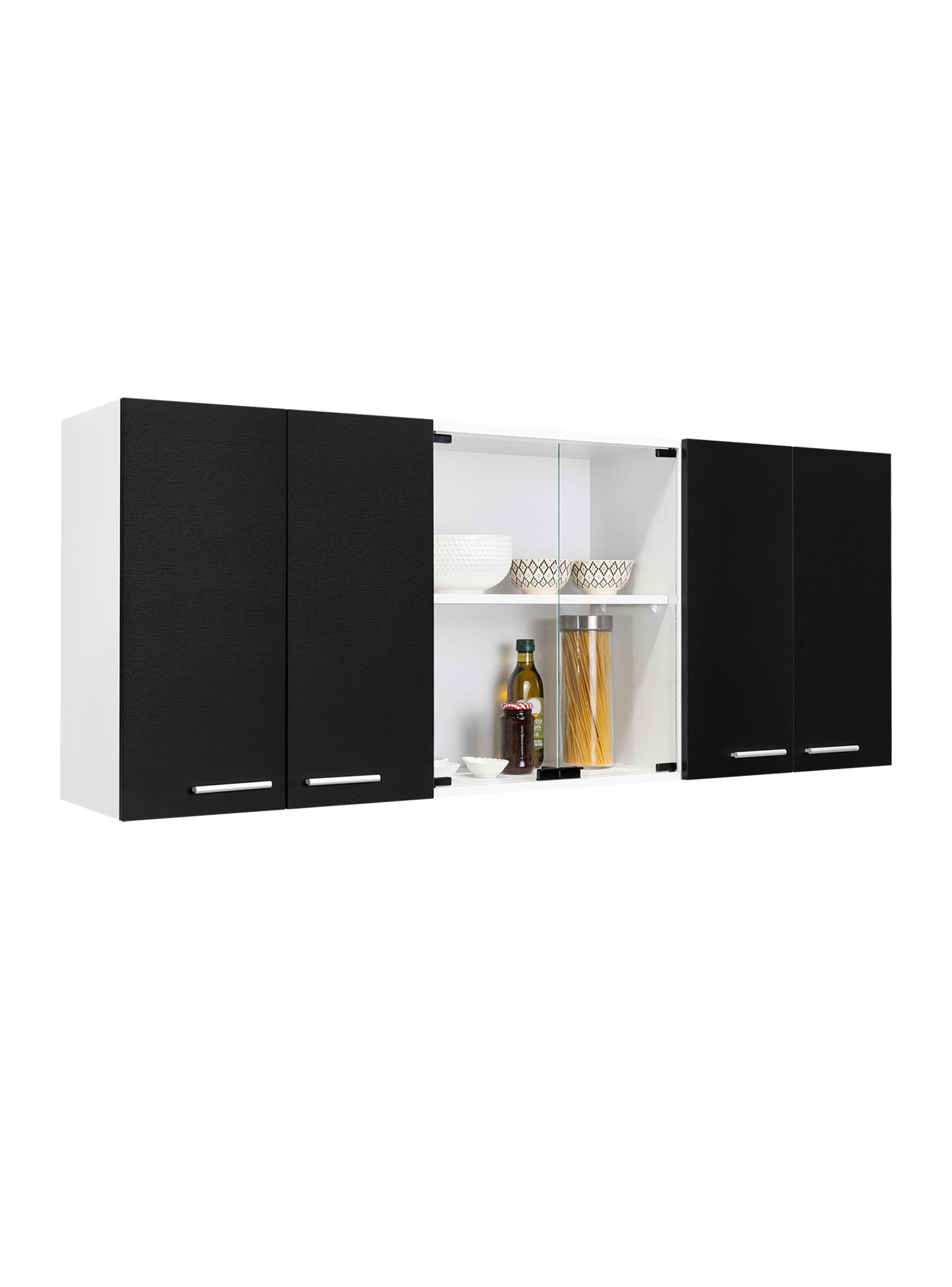 Mueble de Cocina Mural 150x60x31.5 cm Wengue Y Blanco 6 Puertas-2