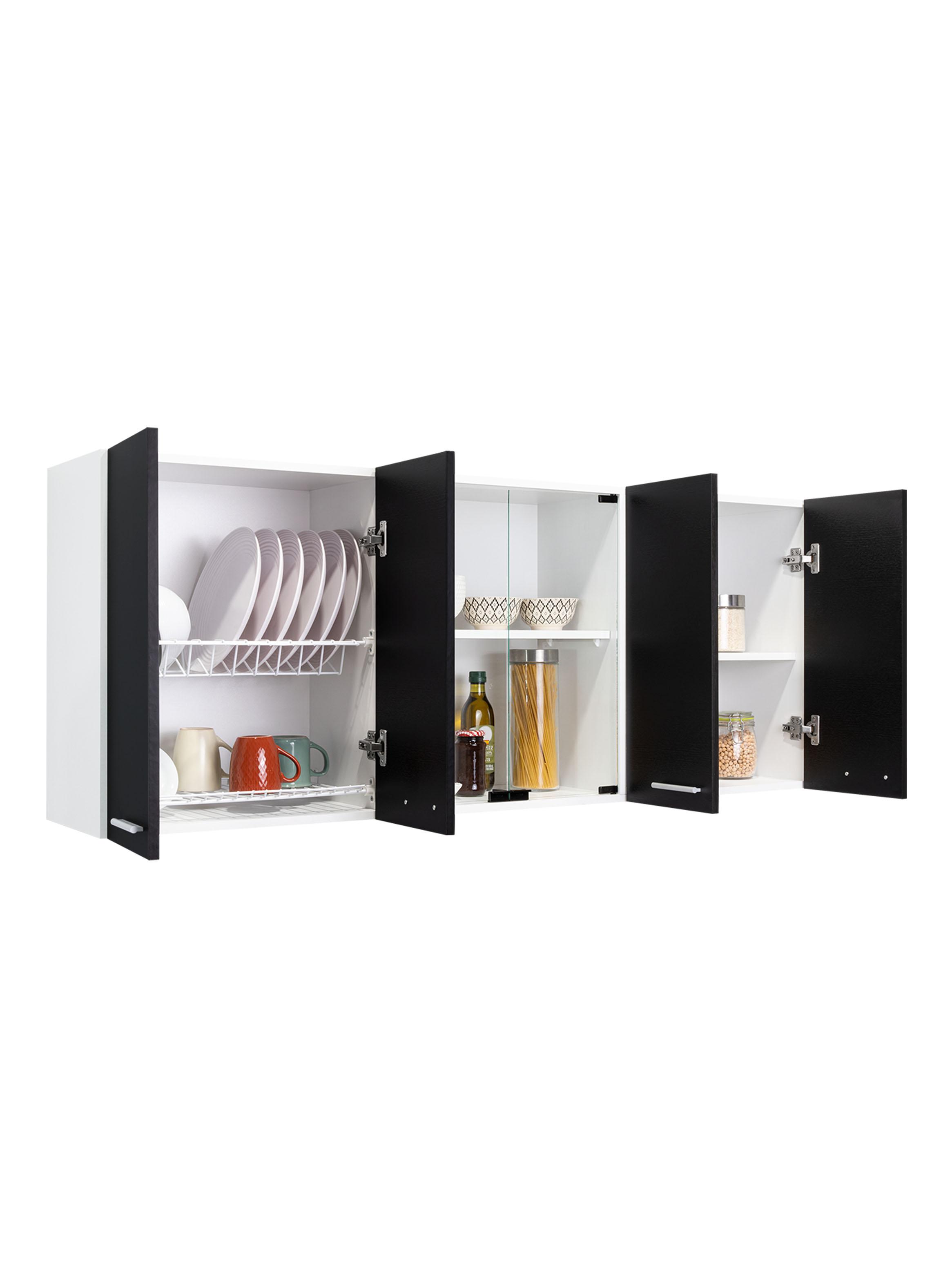 Mueble de Cocina Mural 150x60x31.5 cm Wengue Y Blanco 6 Puertas-3