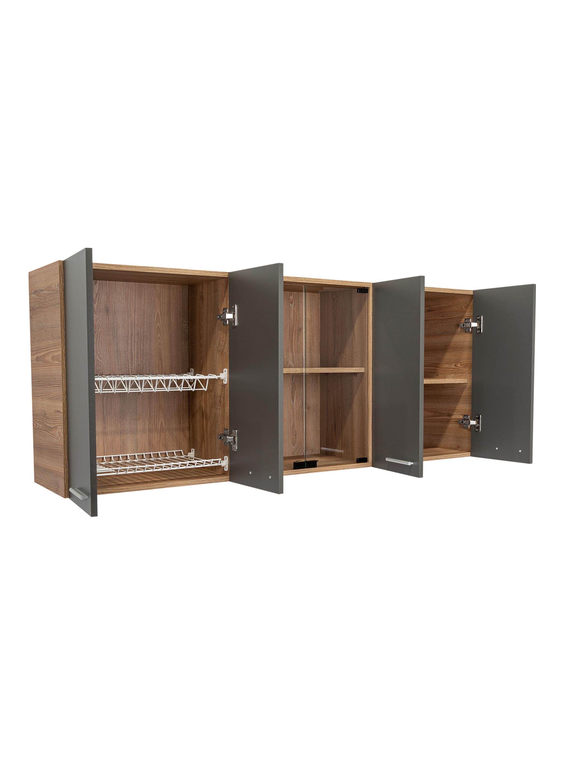 Mueble de Cocina Mural 150x60x31.5 cm Miel y Plomo 6 Puertas-2