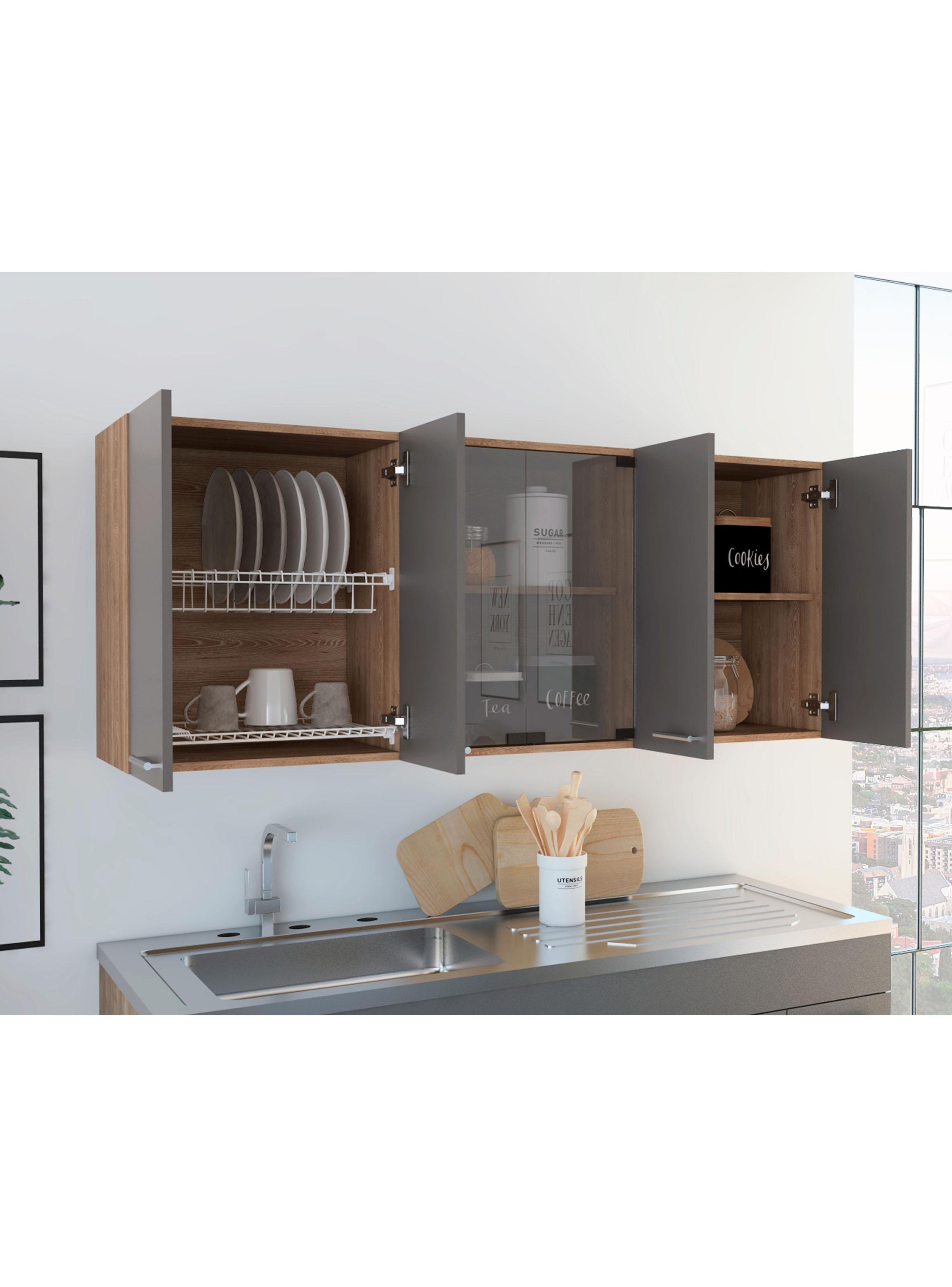 Mueble de Cocina Mural 150x60x31.5 cm Miel y Plomo 6 Puertas-4