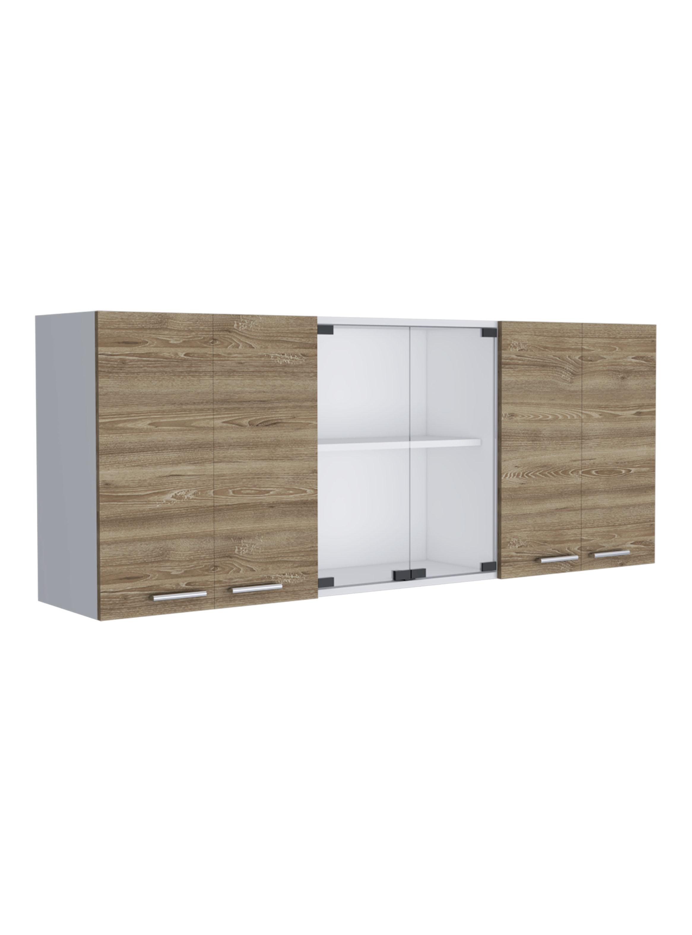 Mueble de Cocina Mural 60x150x31.5 cm Miel y Blanco 6 Puertas-2