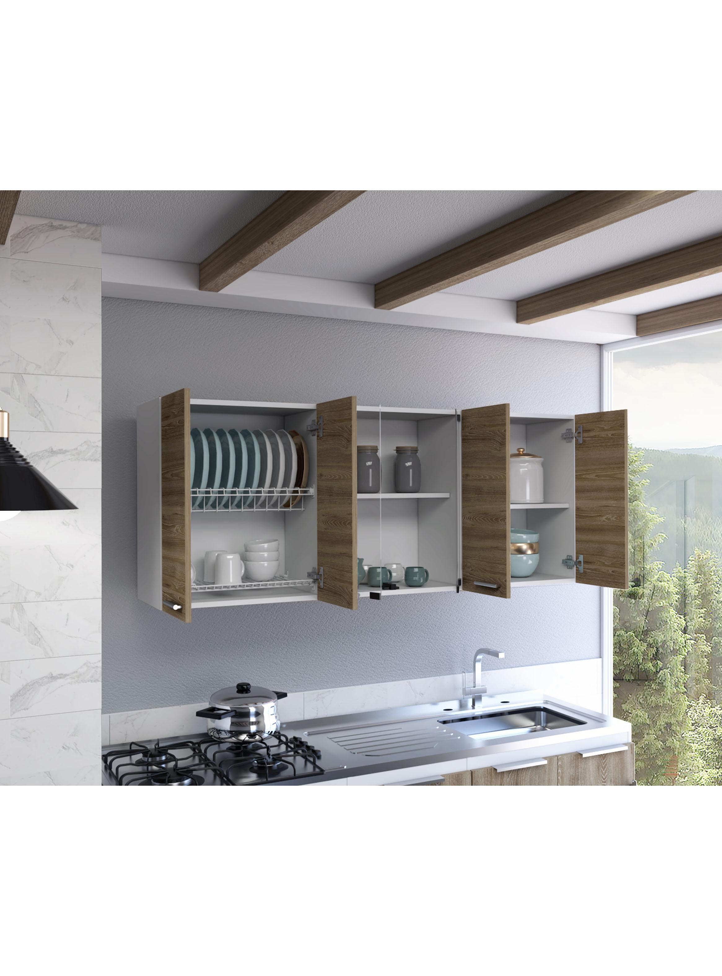 Mueble de Cocina Mural 60x150x31.5 cm Miel y Blanco 6 Puertas-4