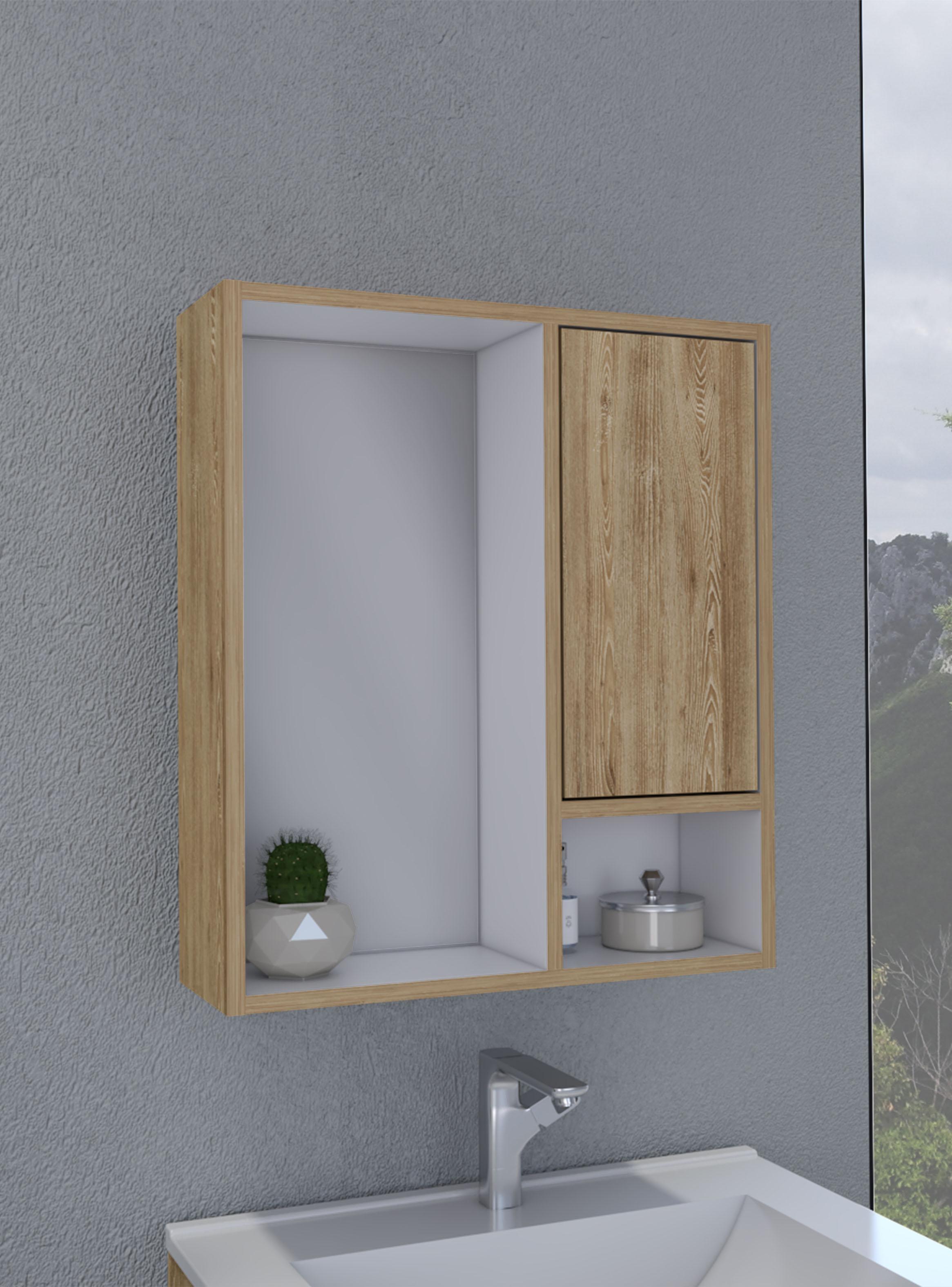 Botiquin para Baño 59.1x51.5x16.5 cm Vis con Espejo Miel y Blanco-4