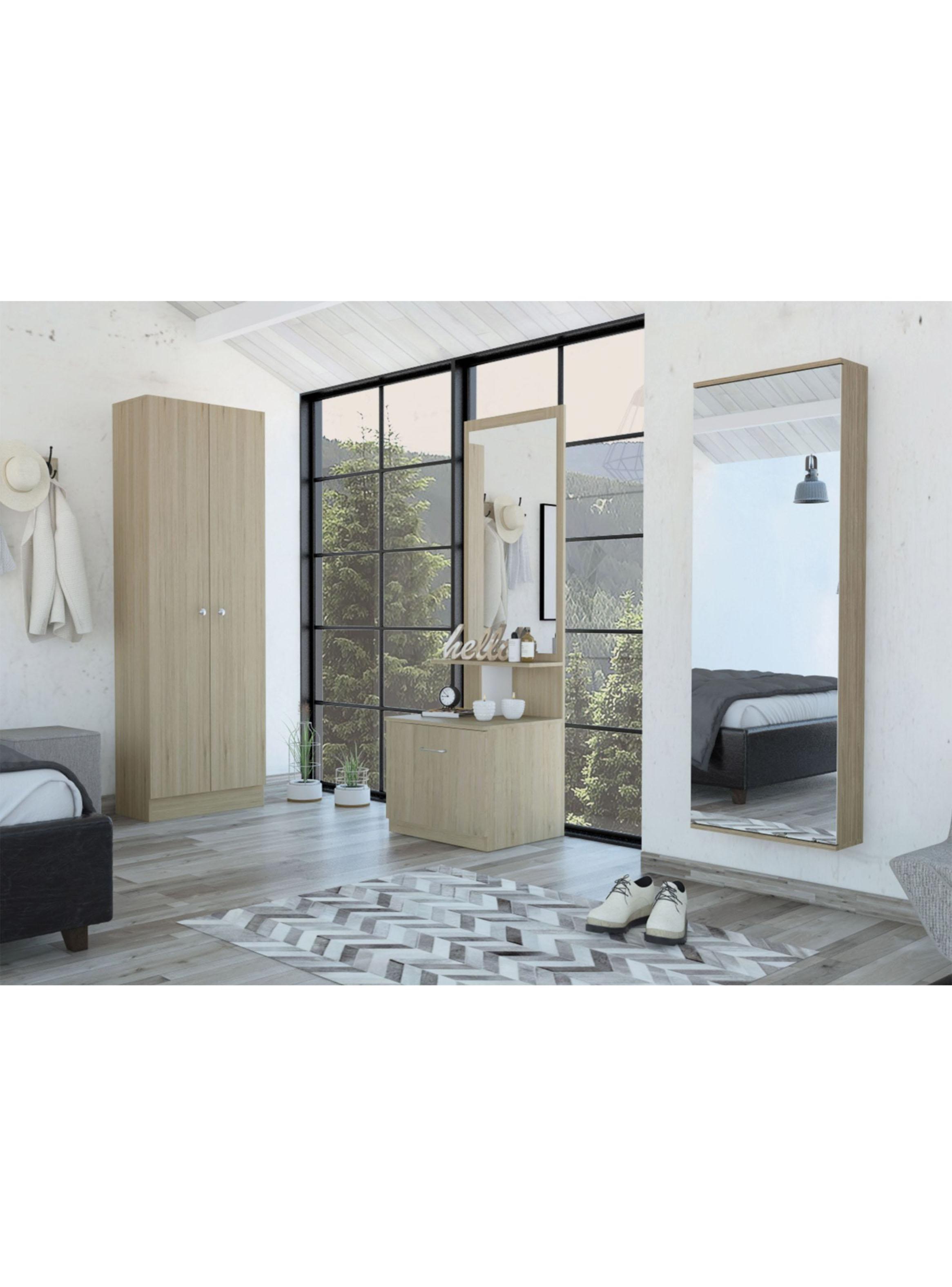 Set Clóset 2 Puertas + Velador + Zapatero Multifuncional Dreams Rovere Y Blanco-4