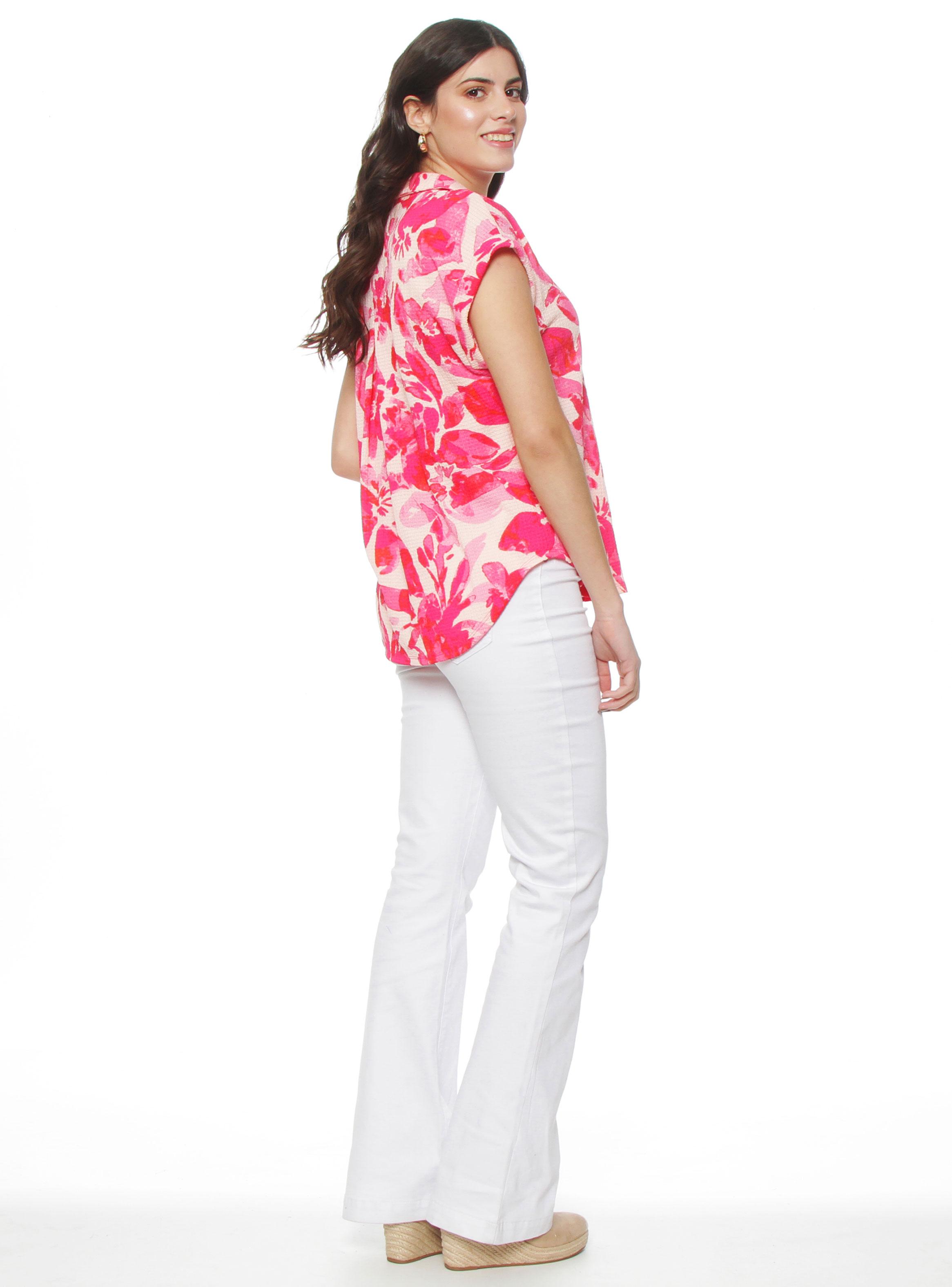 Blusa Estampada Abotonada Delantero con Bolsillo-4