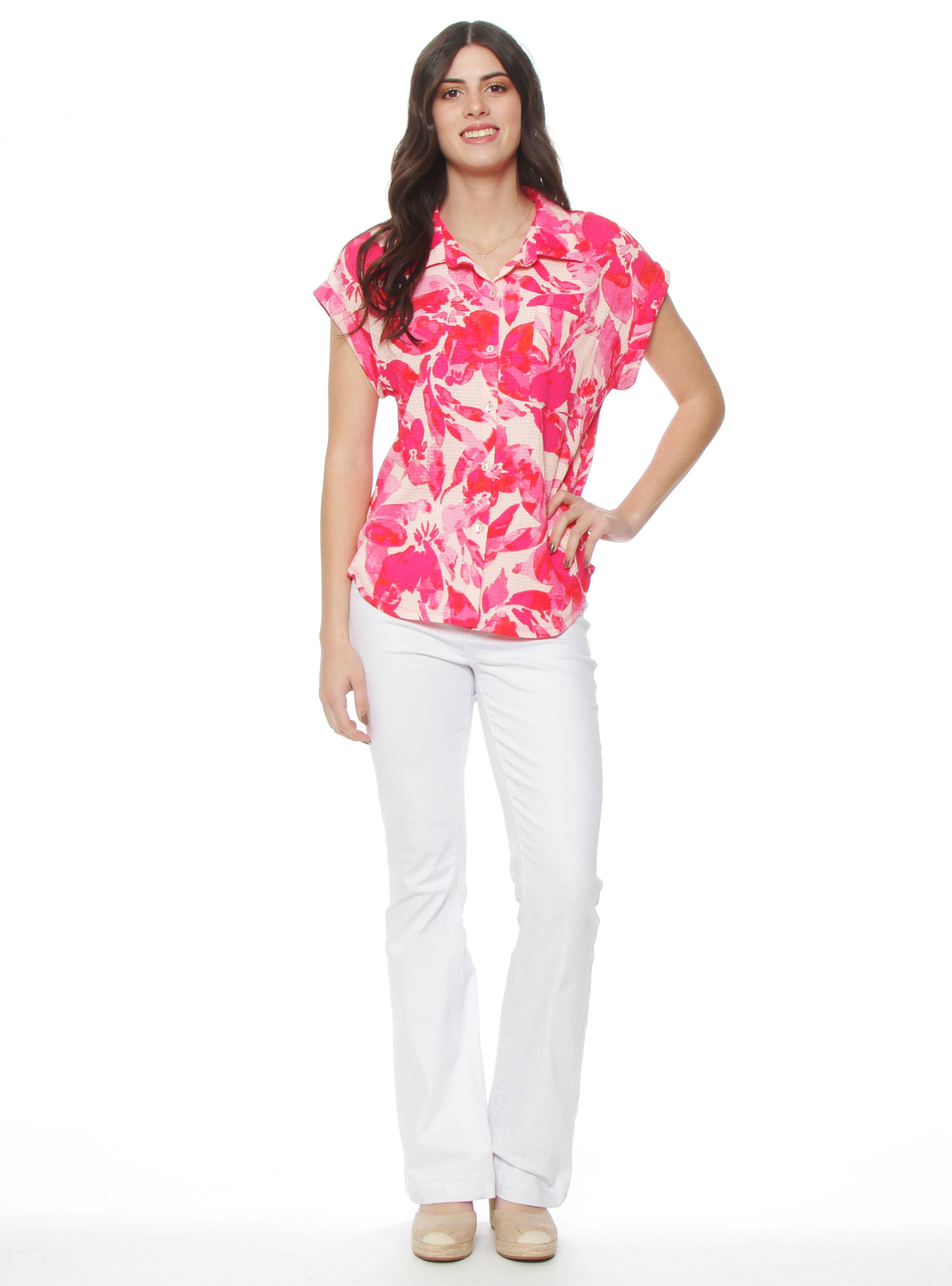 Blusa Estampada Abotonada Delantero con Bolsillo-3