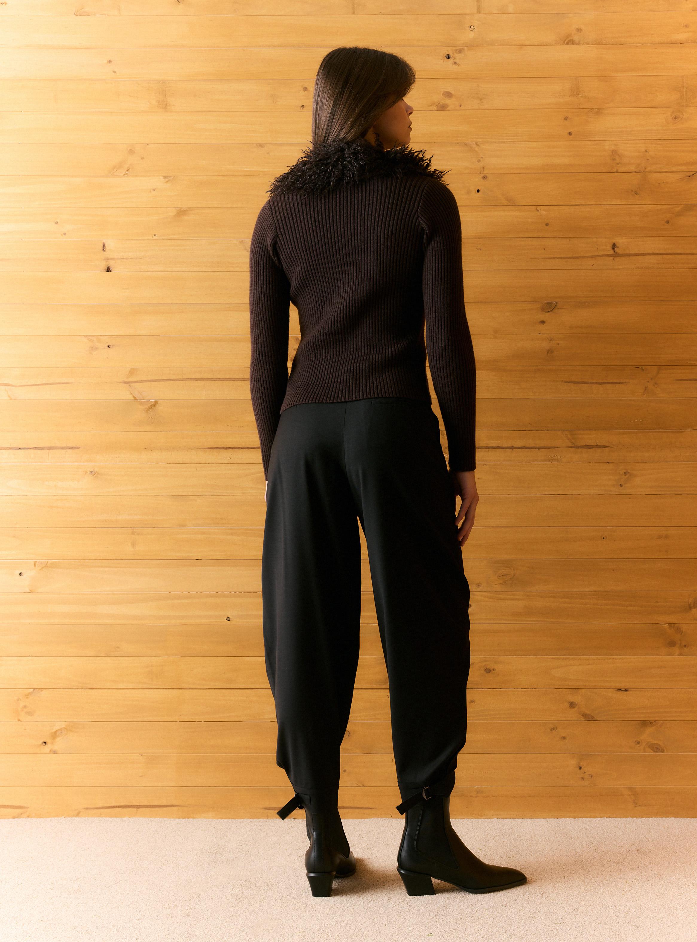 Cárdigan Acanalado con Cuello Desmontable de Piel Sintética-5