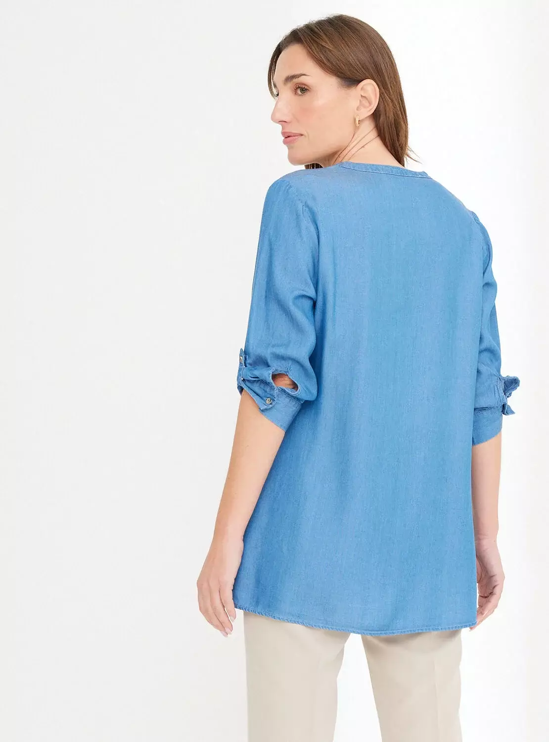Blusa Lyocel Manga Recoggida y Bolsillos Parche-1