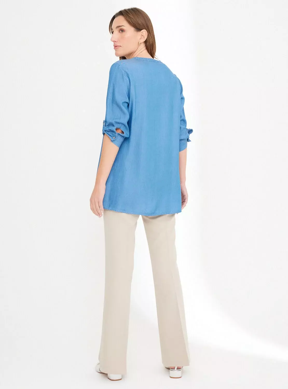 Blusa Lyocel Manga Recoggida y Bolsillos Parche-5