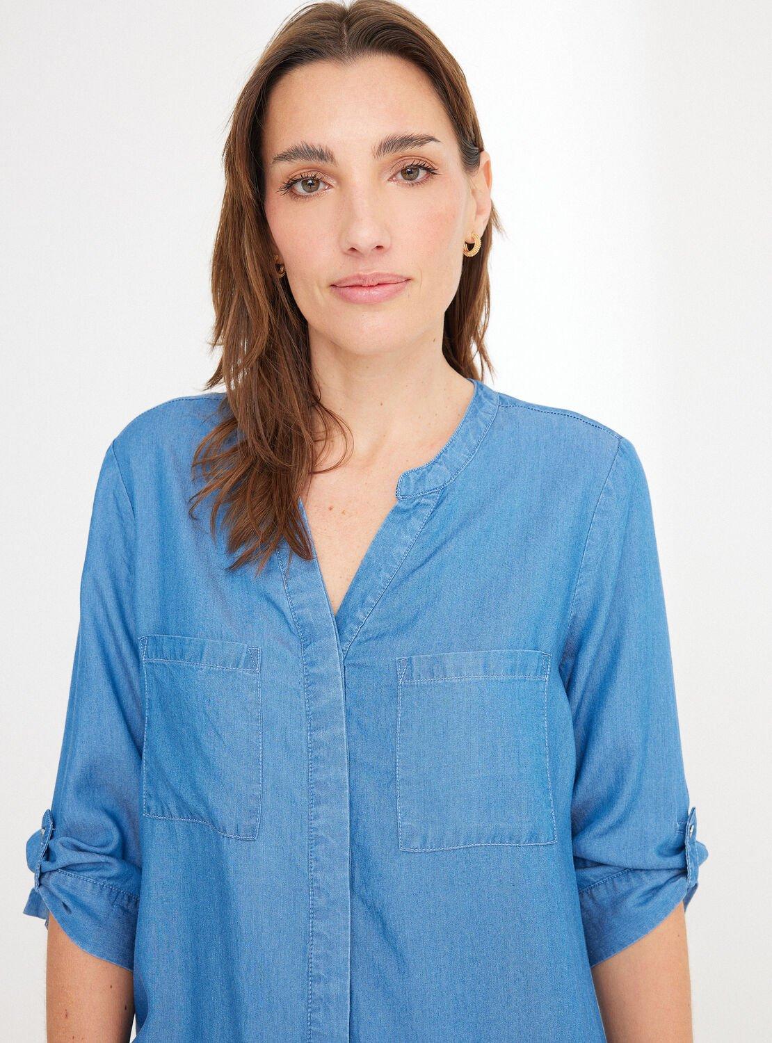 Blusa Lyocel Manga Recoggida y Bolsillos Parche-2