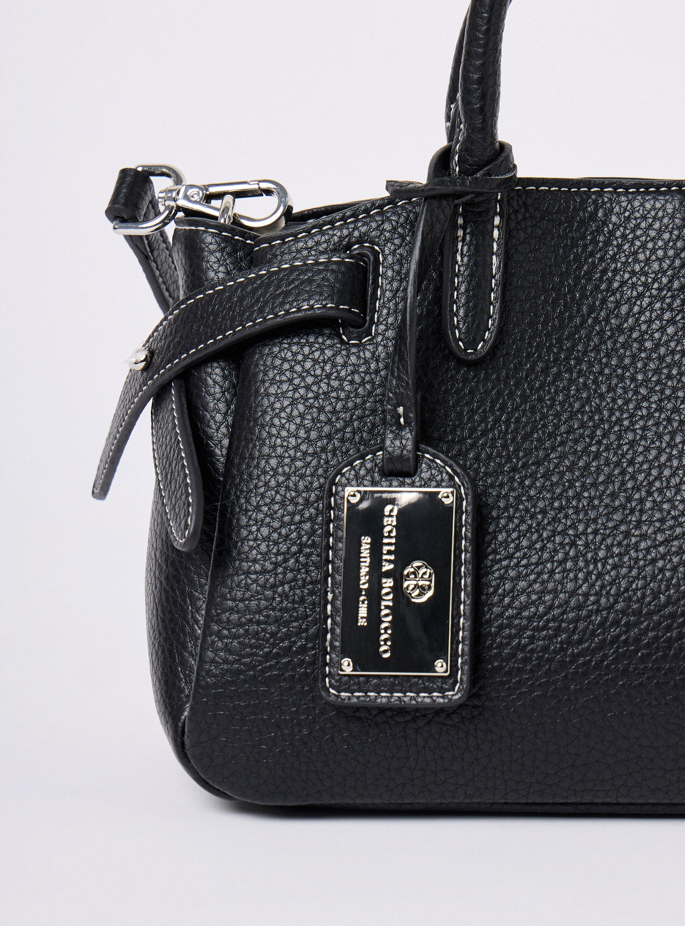 Cartera de Hombro Textura Grano Pespunte en Contraste-4