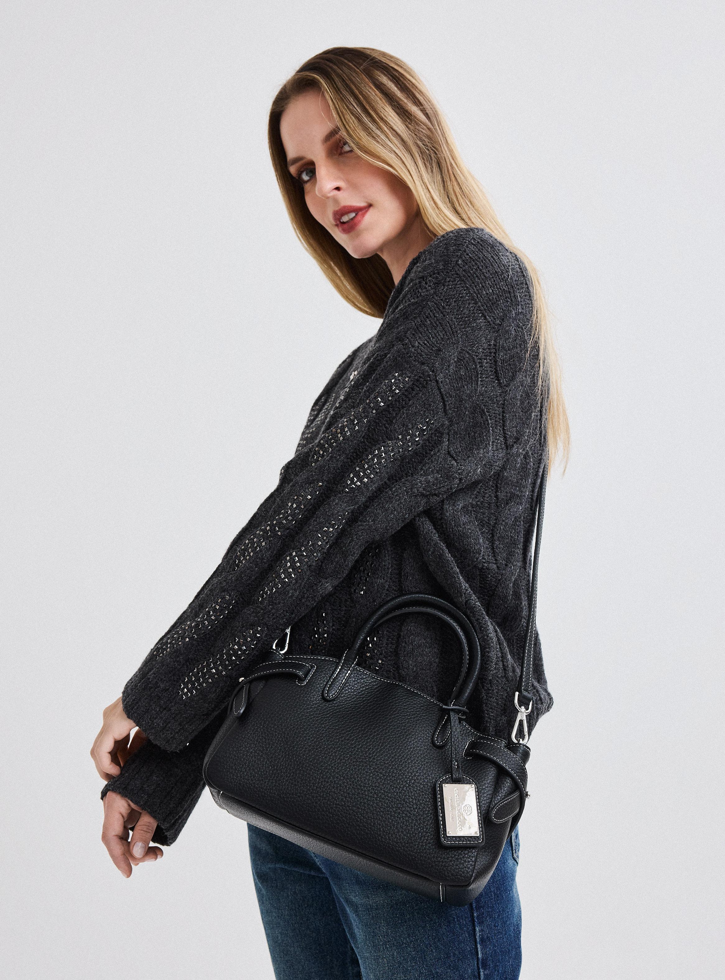 Cartera de Hombro Textura Grano Pespunte en Contraste-6