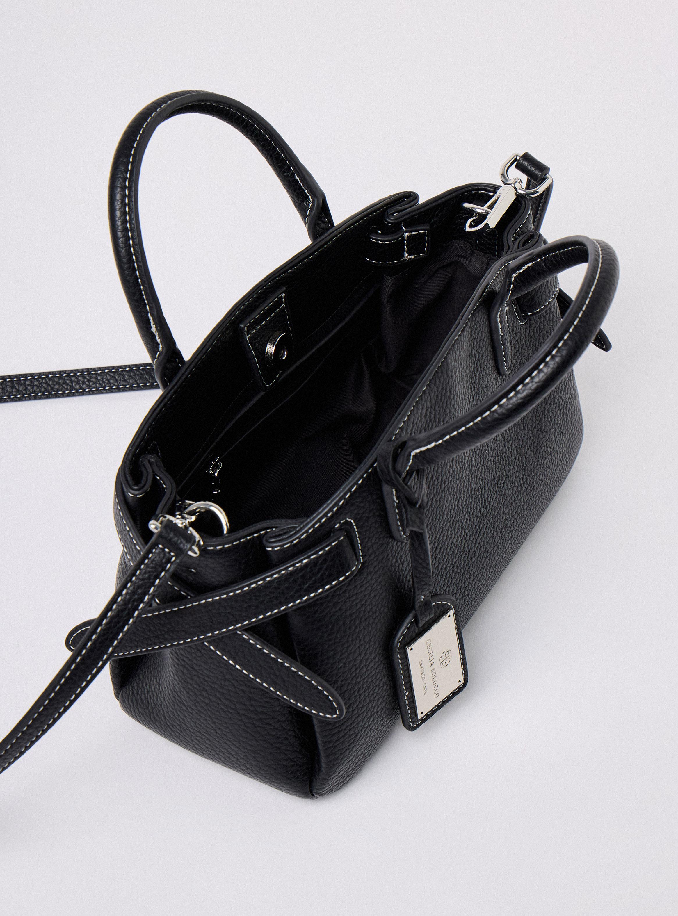 Cartera de Hombro Textura Grano Pespunte en Contraste-3