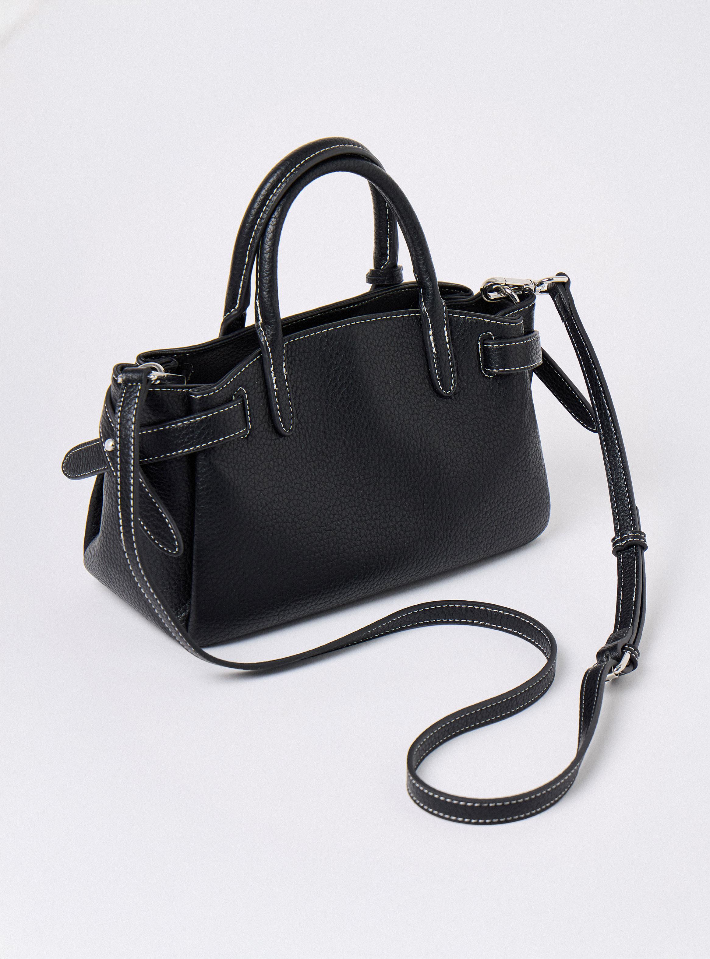 Cartera de Hombro Textura Grano Pespunte en Contraste-2