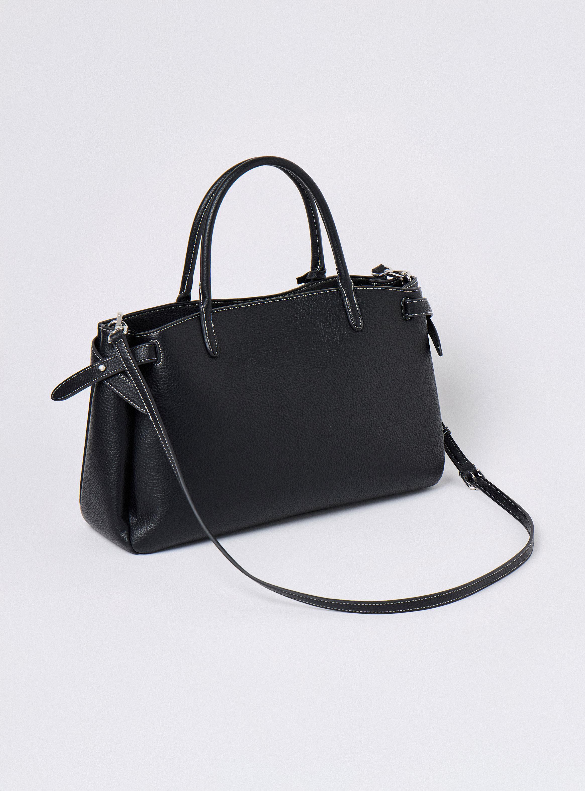 Cartera de Hombro Grande Textura Grano Pespunte en Contraste-2