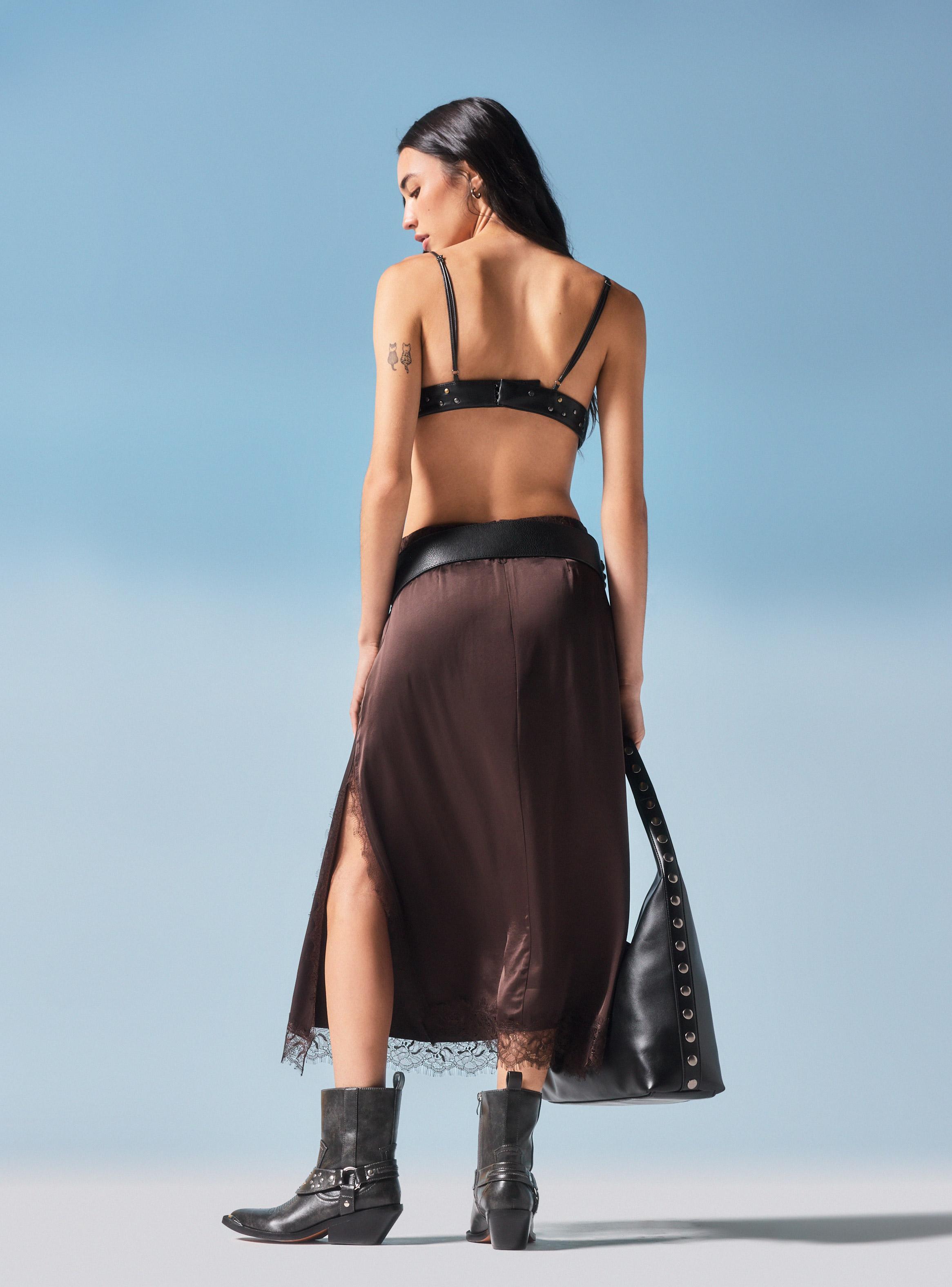 Falda Midi Satín Encaje-5