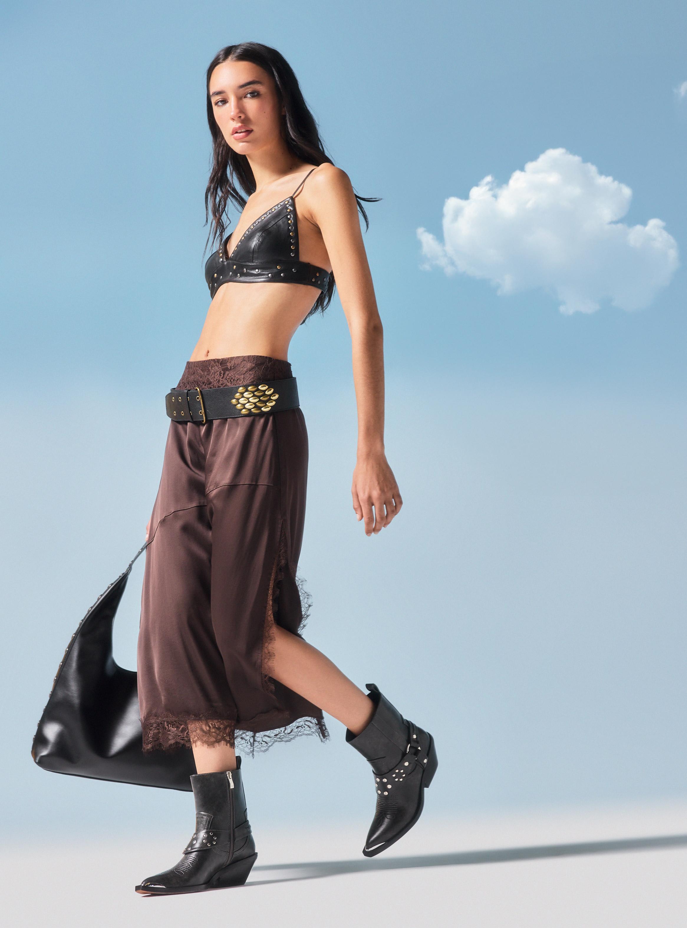 Falda Midi Satín Encaje-4