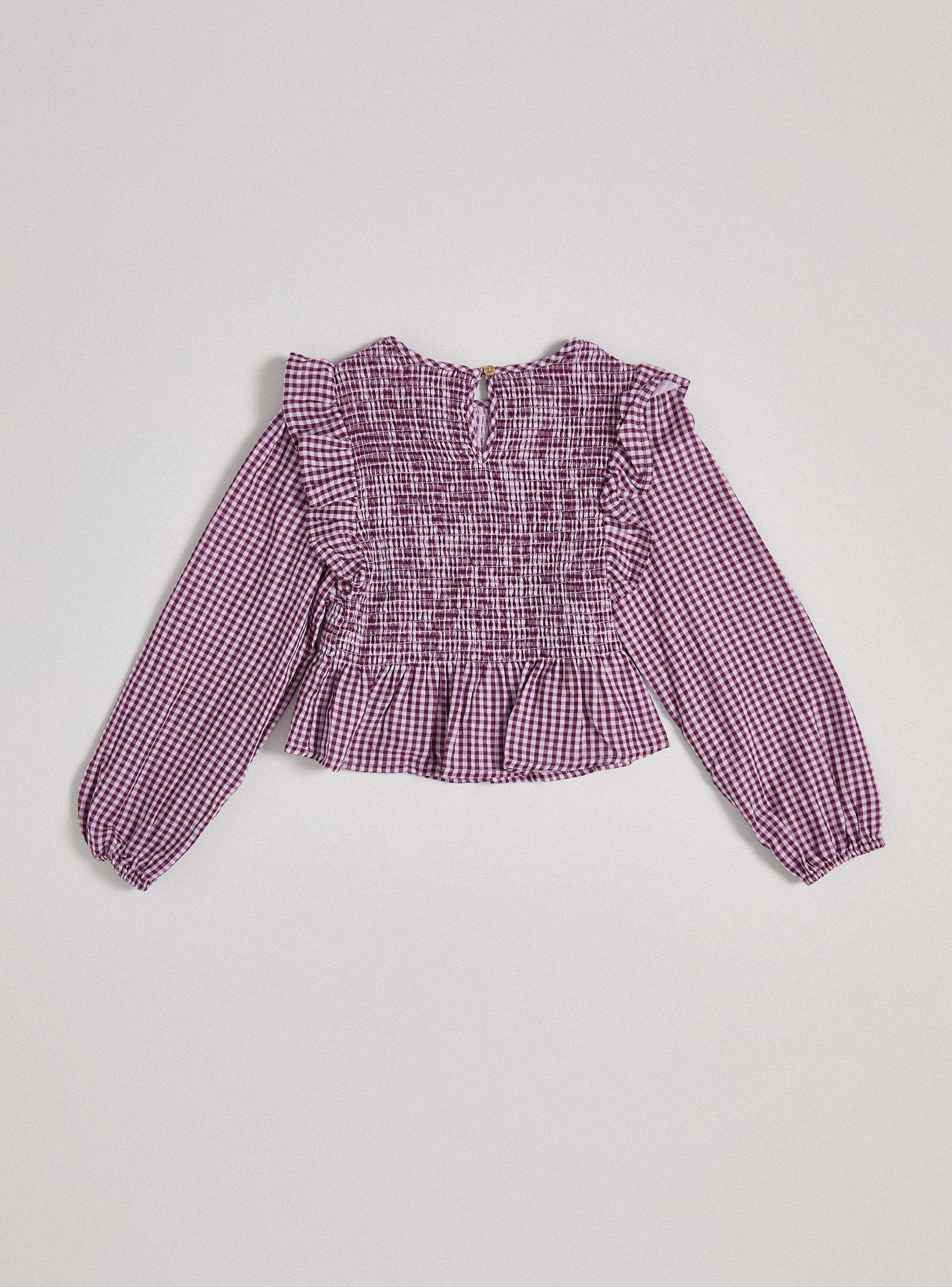 Blusa Cuadrillé con Vuelos y Espalda Elasticada-2